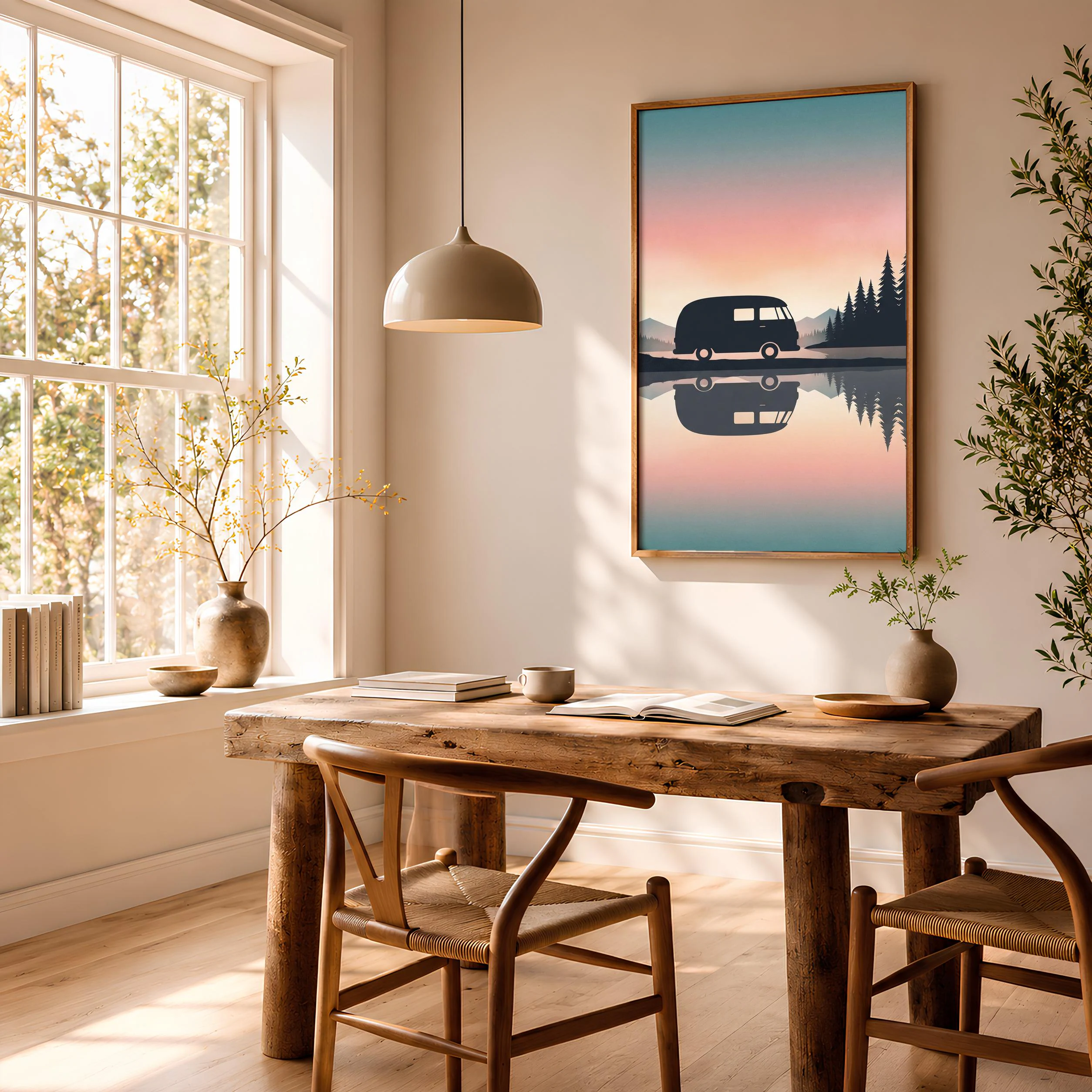 Retro Camper Van Print, Mountain Lake Camping Poster, Teal Wall Art, Vanlife Decor, Housewarming Gift – Calm Wall Art by Artsify thumbnail 2