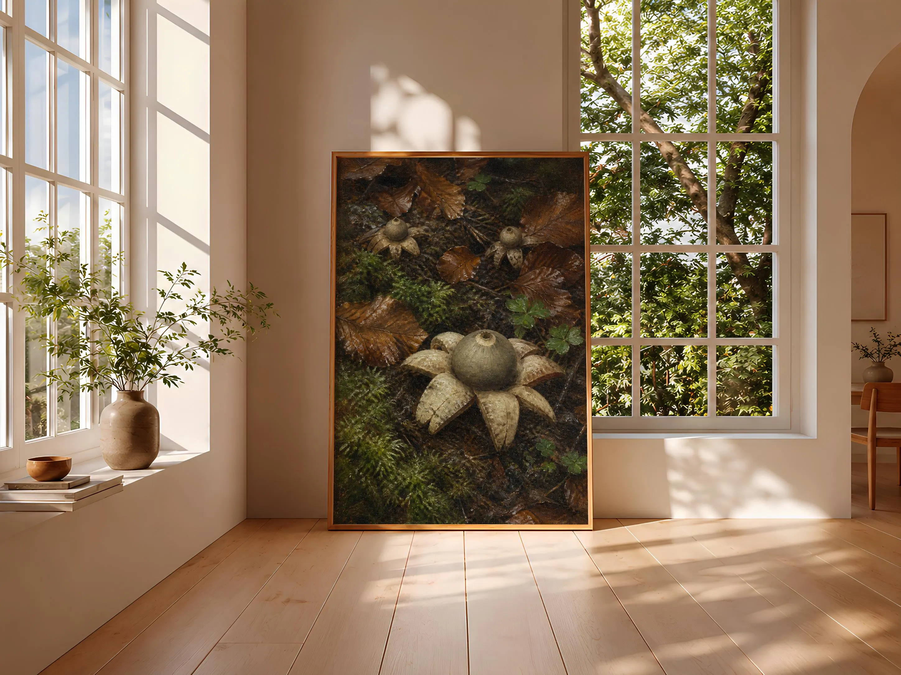Earthstar Mushroom Wall Art, Moody Forest Oil Painting, Cottagecore Nature Print, Housewarming Gift – Calm Wall Art by Artsify thumbnail 3