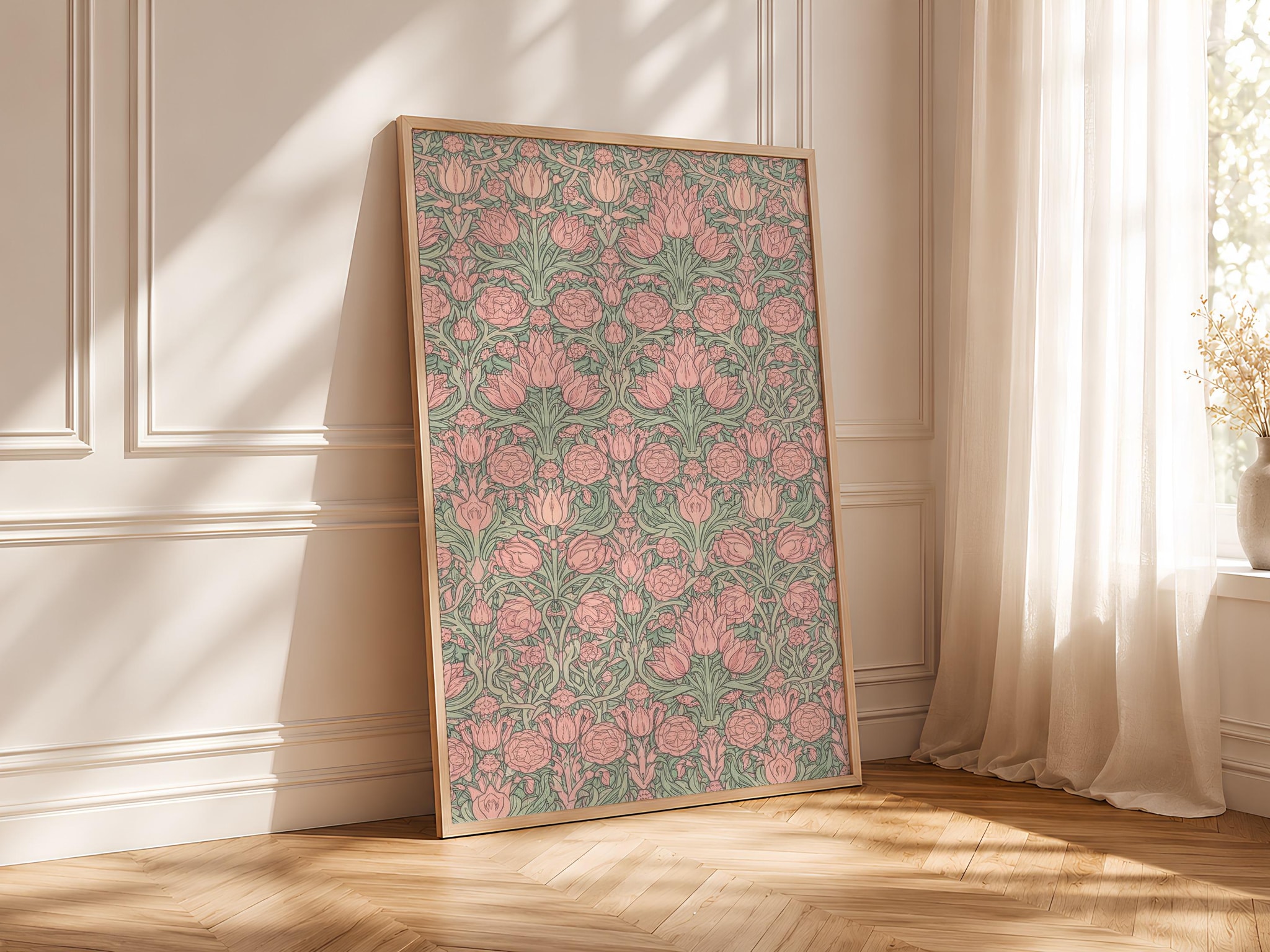 William Morris Style Print, Arts and Crafts Tulip Poster, Rose Trellis Wall Art, Living Room Decor, Housewarming Gift – Calm Wall Art by Artsify thumbnail 4