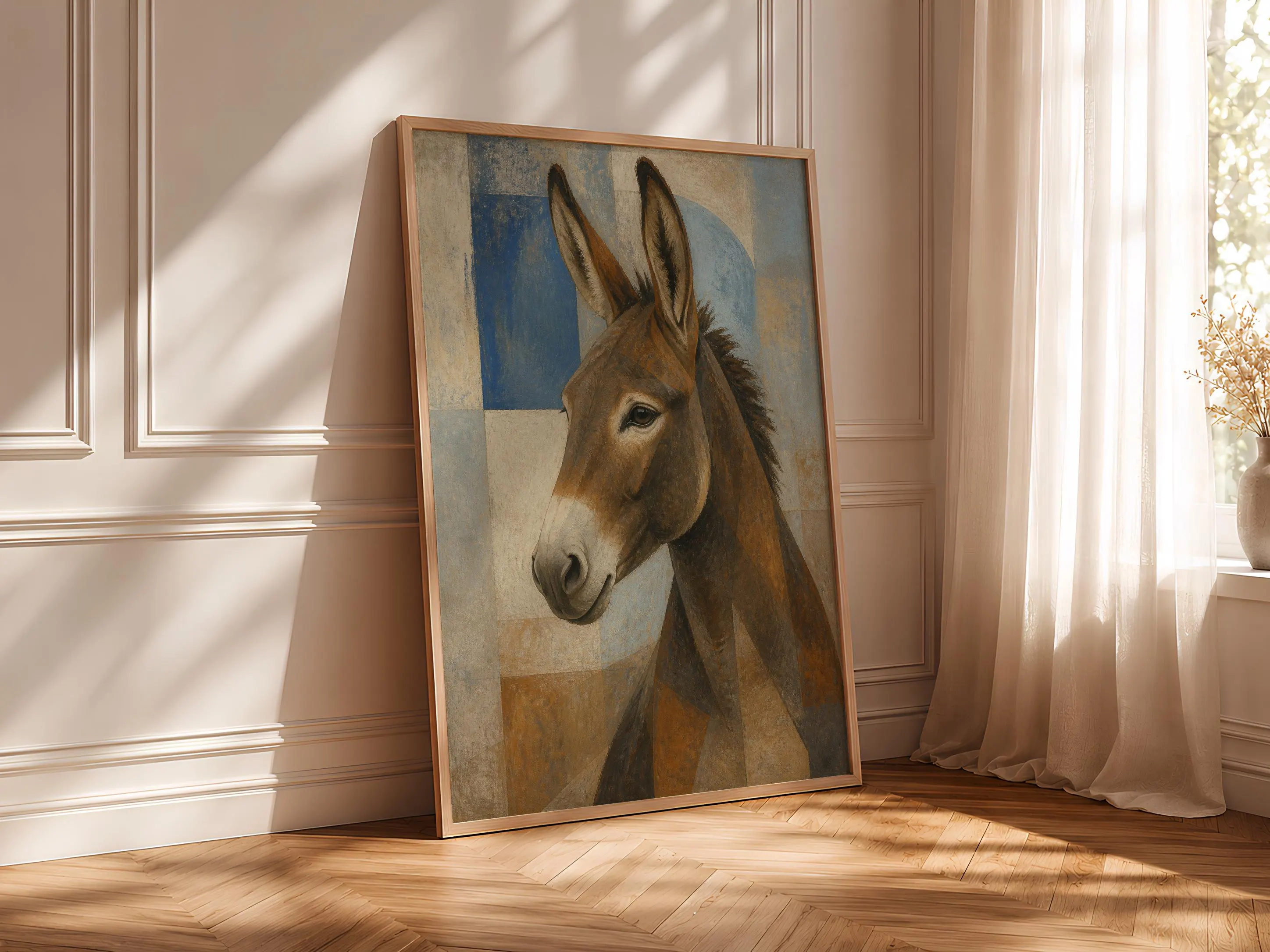 Brown Donkey Wall Art, Geometric Animal Oil Painting – Calm Wall Art by Artsify thumbnail 4