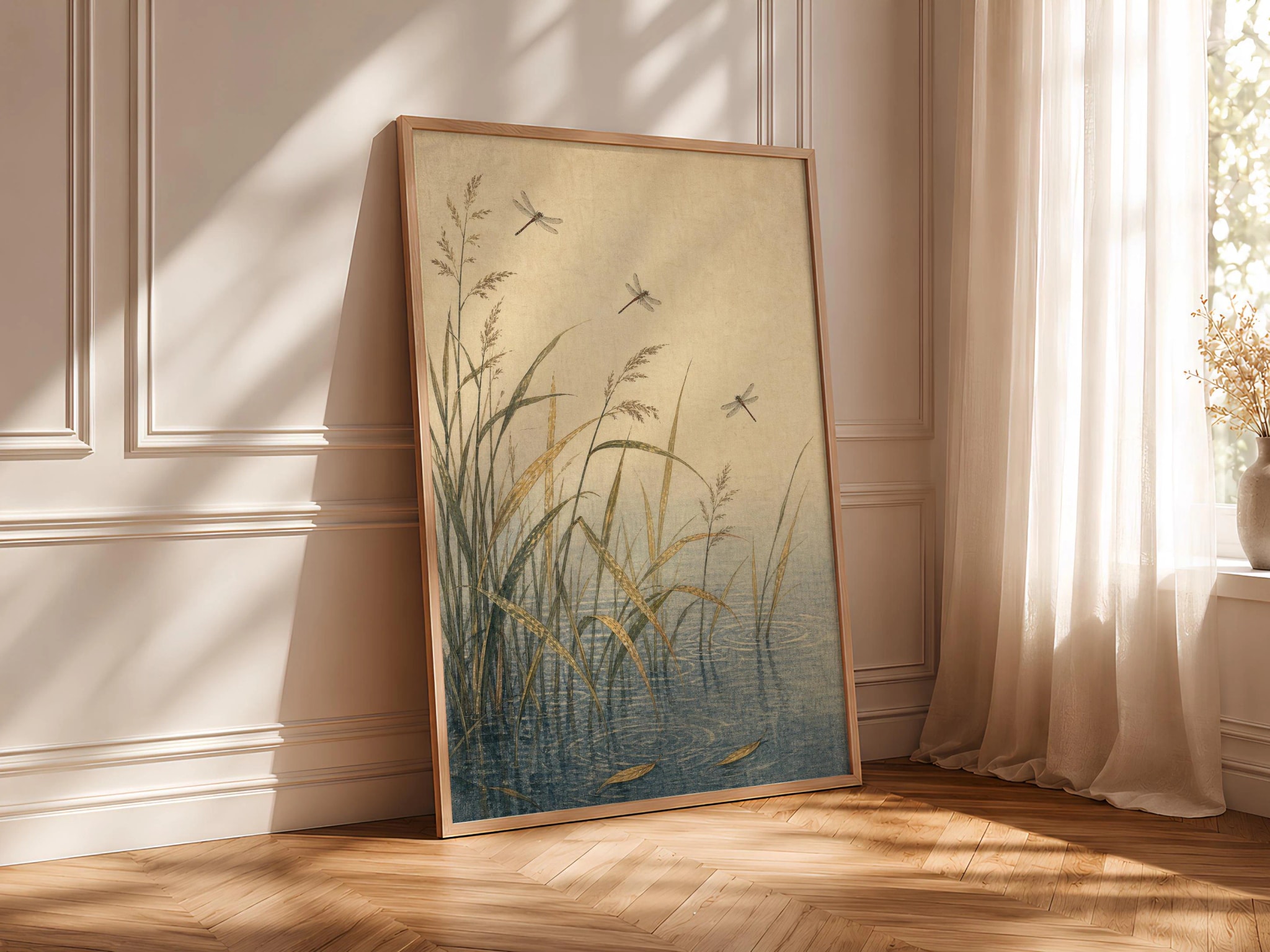 Japanese Dragonfly Print, Vintage Insect Wall Art, Reed Pond Nature Poster, Japandi Botanical Decor, Housewarming Gift – Calm Wall Art by Artsify thumbnail 4