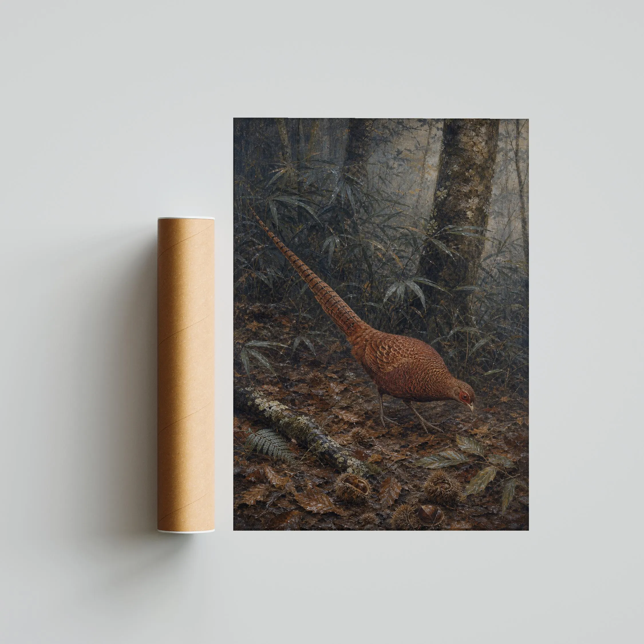 Copper Pheasant Painting Print, Japanese Wildlife Wall Art, Bamboo Forest Poster, Woodland Nature Decor, Housewarming Gift – Calm Wall Art by Artsify thumbnail 5
