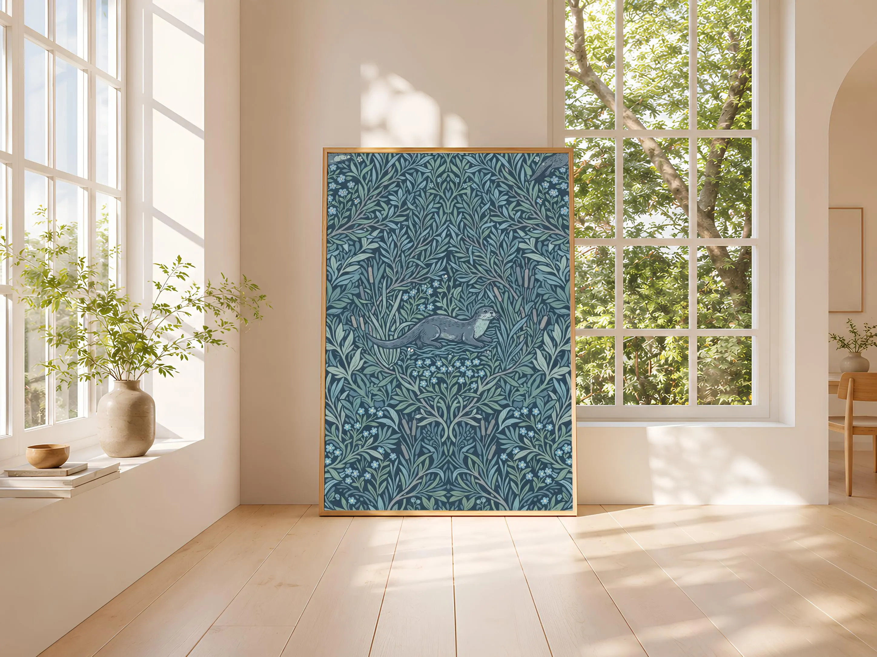 William Morris Style Print, Arts and Crafts Otter Poster, Riverside Wall Art, Bedroom Decor, Housewarming Gift – Calm Wall Art by Artsify thumbnail 3