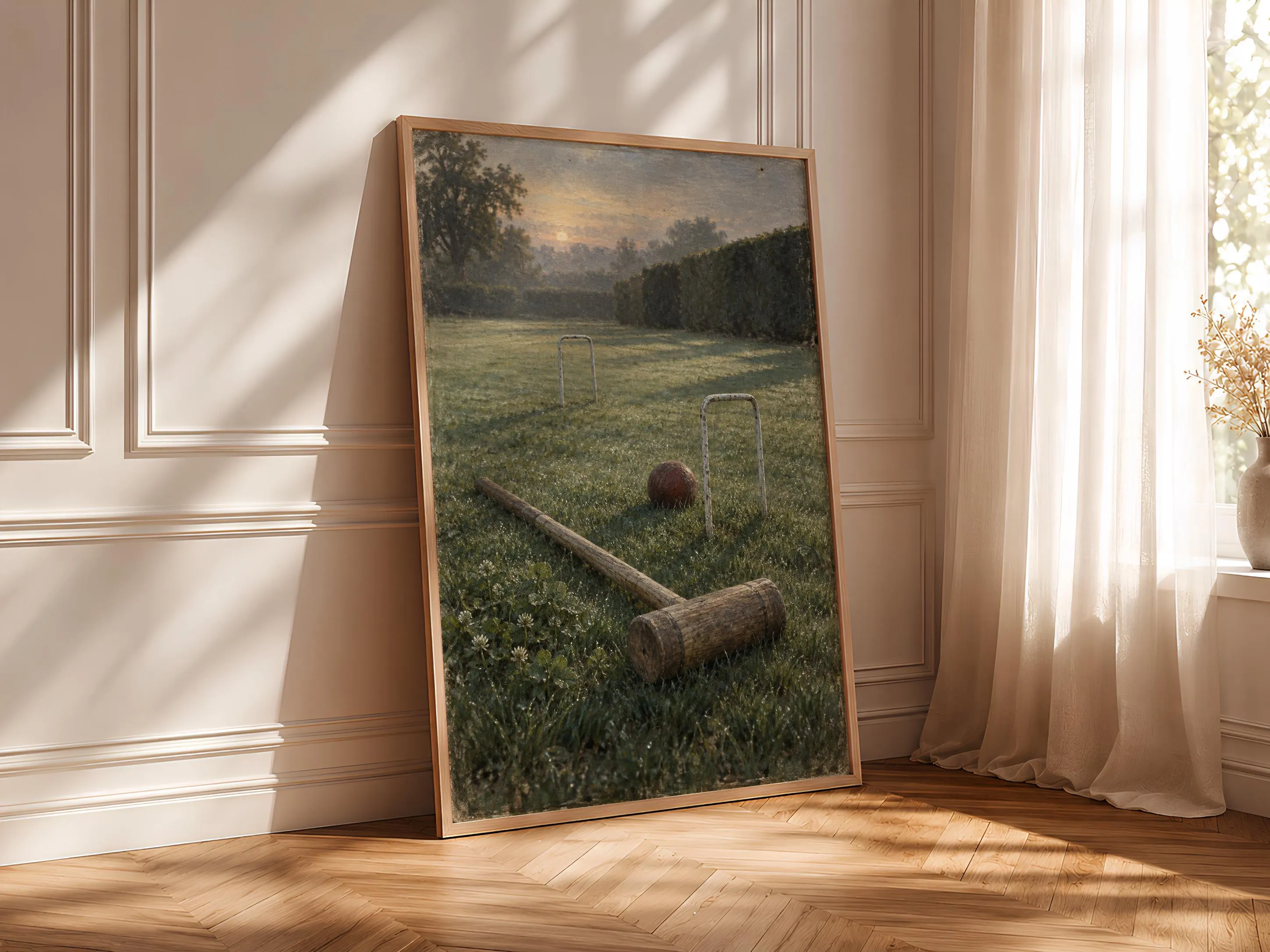 Vintage Croquet Wall Art, Dewy English Garden Oil Painting, Game Room Decor – Calm Wall Art by Artsify thumbnail 4