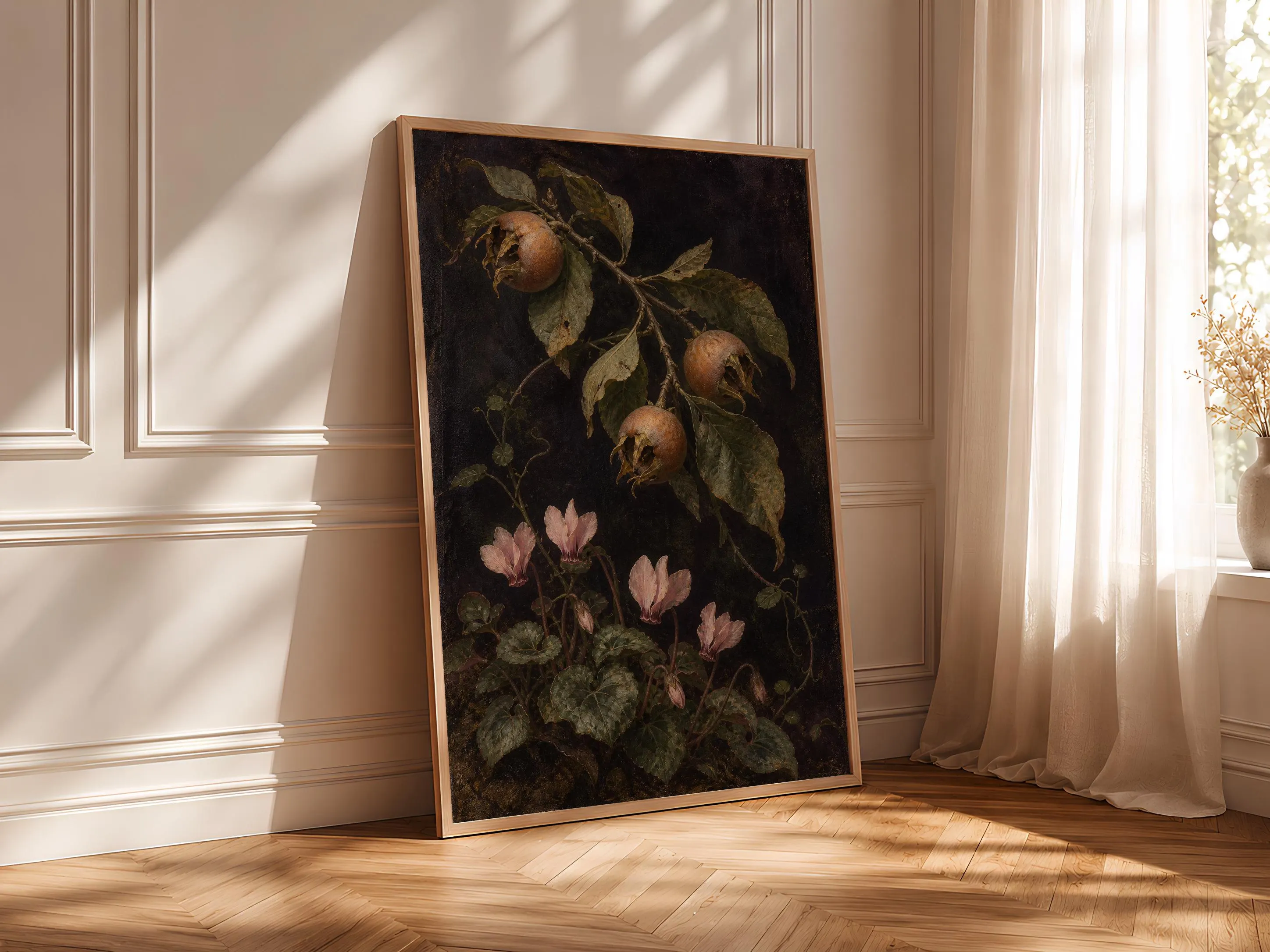 Medlar Fruit Wall Art, Vintage Botanical Oil Painting, Moody Country Kitchen Decor – Calm Wall Art by Artsify thumbnail 4