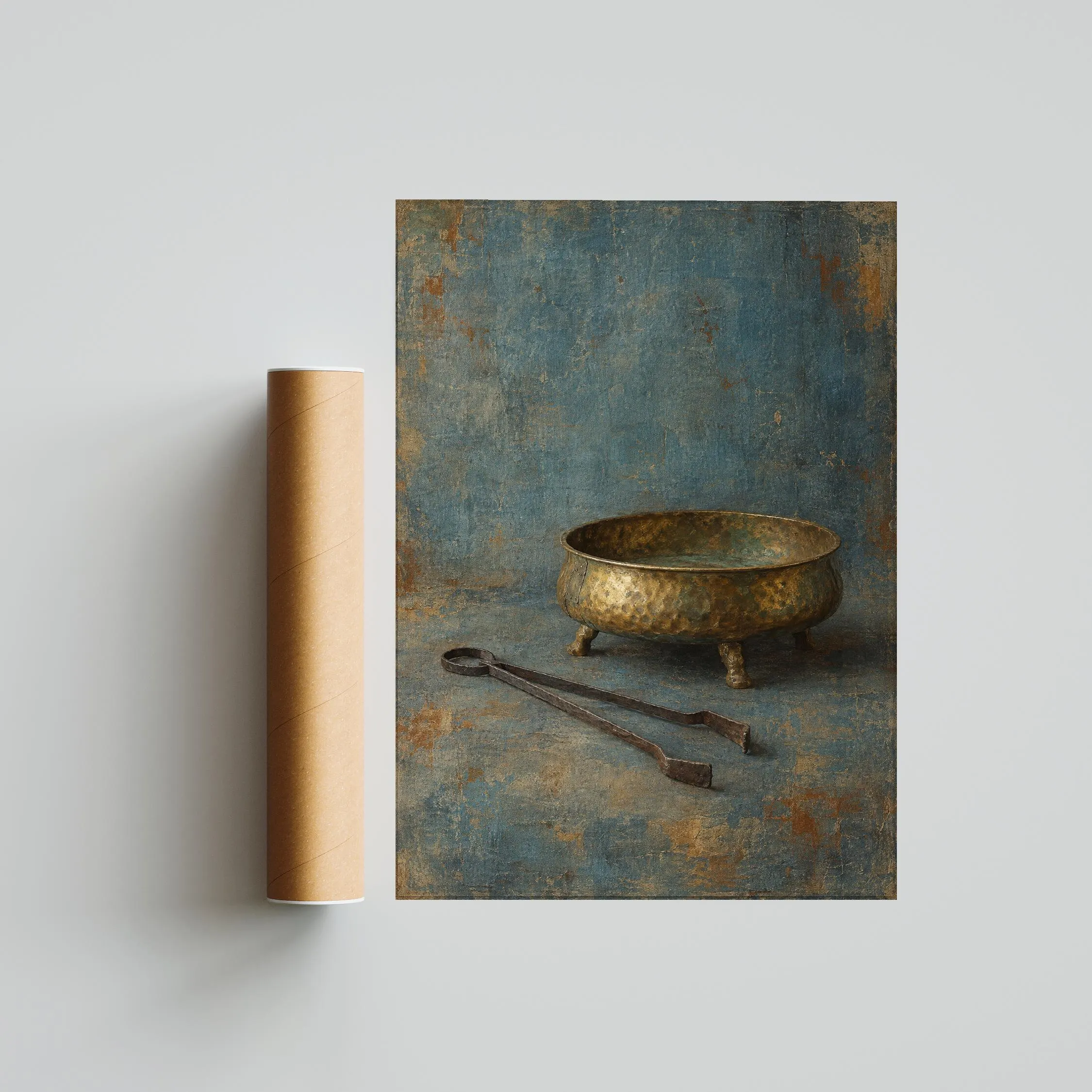 Antique Brass Brazier Wall Art, Rustic Old World Still Life Painting – Calm Wall Art by Artsify thumbnail 5