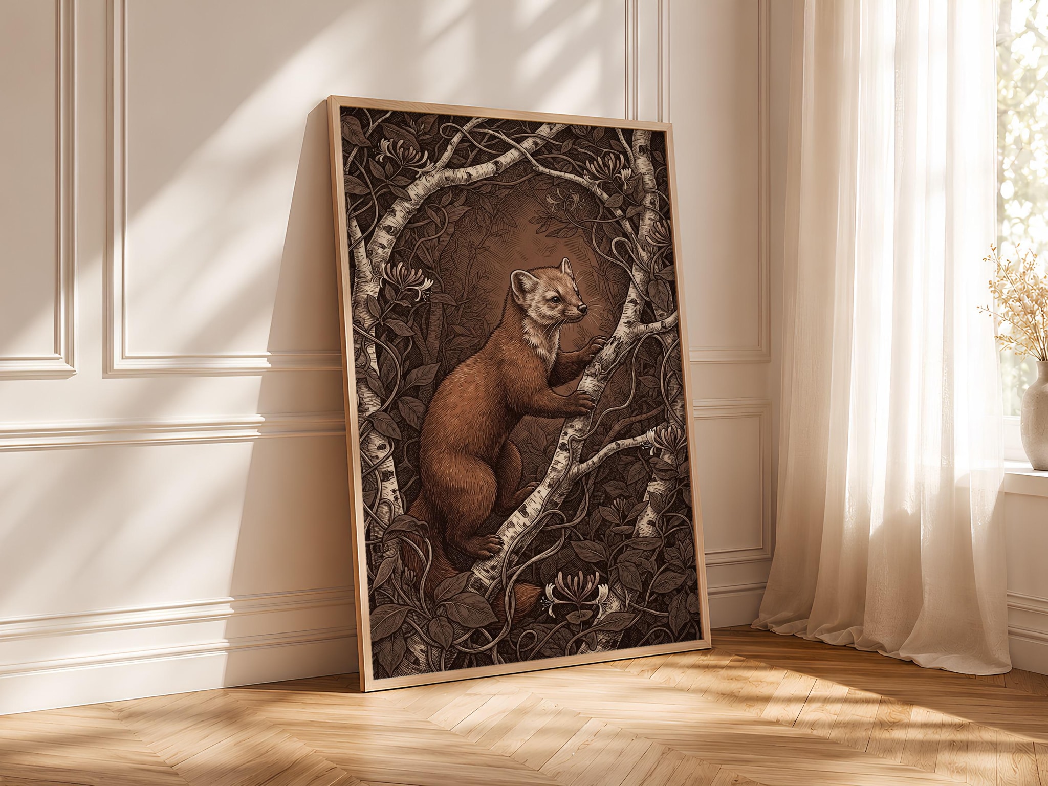 Vintage Pine Marten Print, Woodland Animal Wall Art, Arts and Crafts Wildlife Poster, Dark Cottagecore Decor, Housewarming Gift – Calm Wall Art by Artsify thumbnail 4