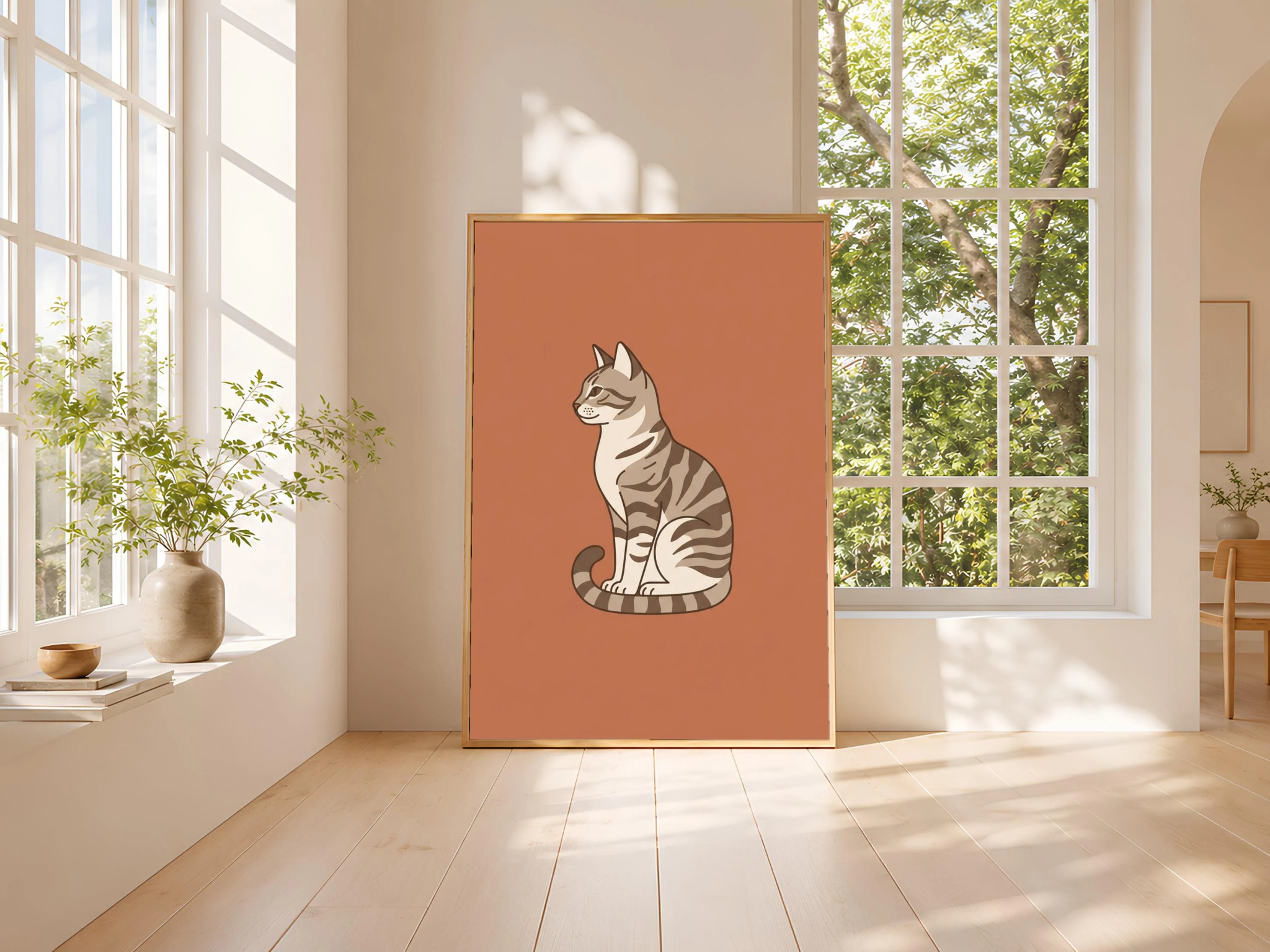 Minimalist Cat Print, Sitting Tabby Wall Art, Terracotta Poster, Cat Lover Gift, Housewarming Gift – Calm Wall Art by Artsify thumbnail 3