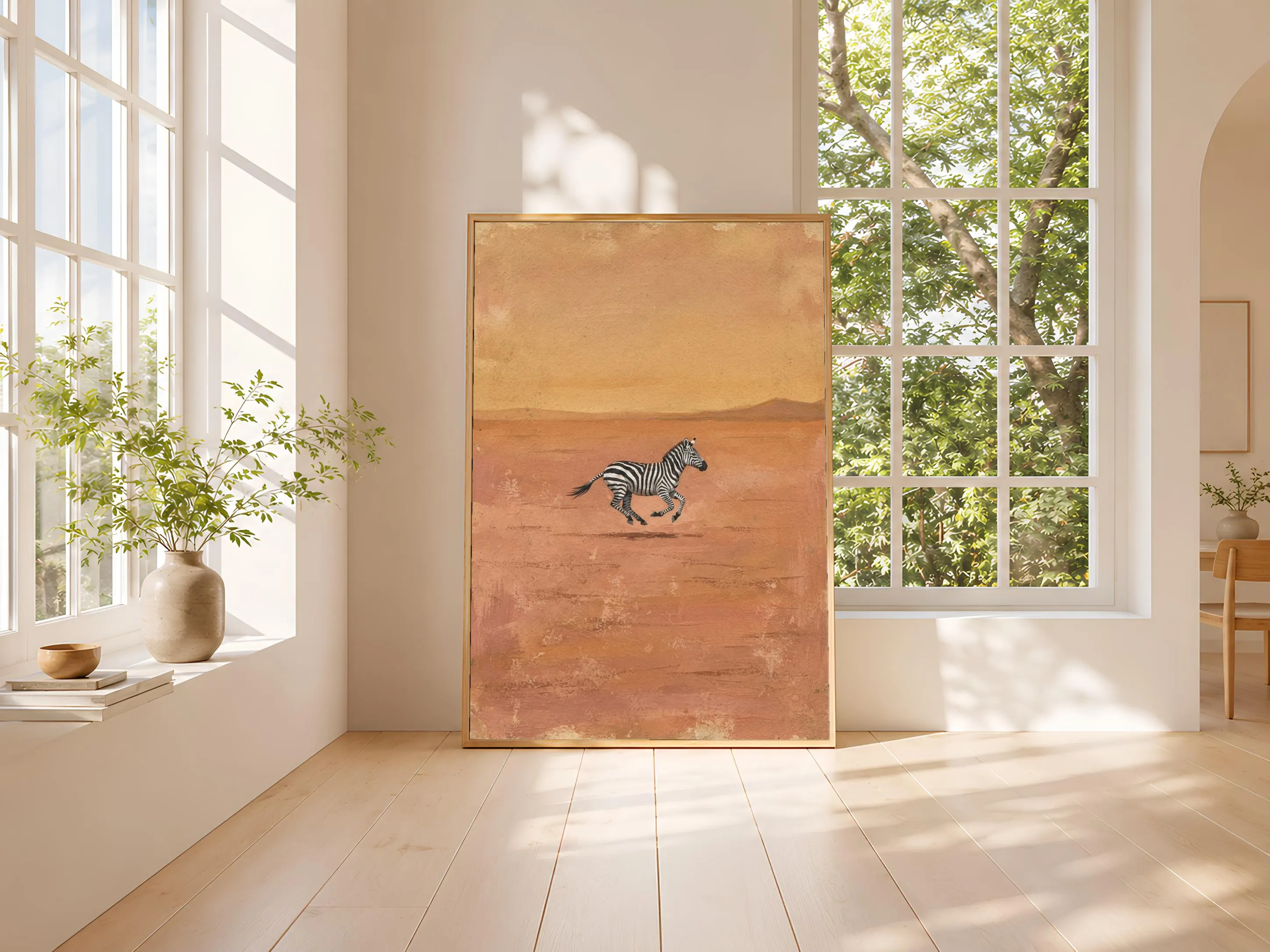 Zebra Wall Art, Terracotta Minimalist Wildlife Painting, Vintage Safari Print, Housewarming Gift – Calm Wall Art by Artsify thumbnail 3