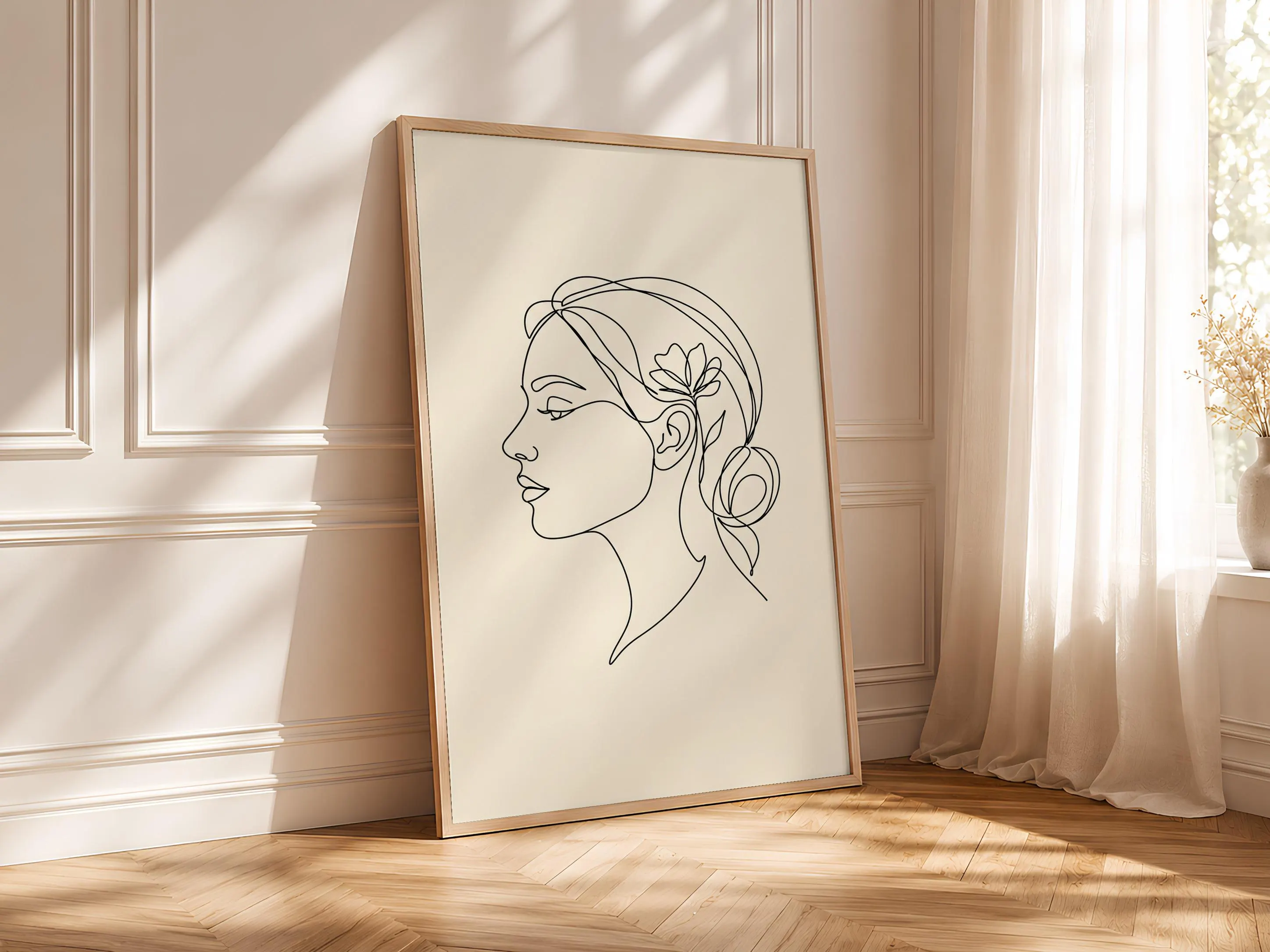 Line Art Face Print, Minimalist One Line Portrait Poster, Cream Wall Art, Modern Art Gift – Calm Wall Art by Artsify thumbnail 4