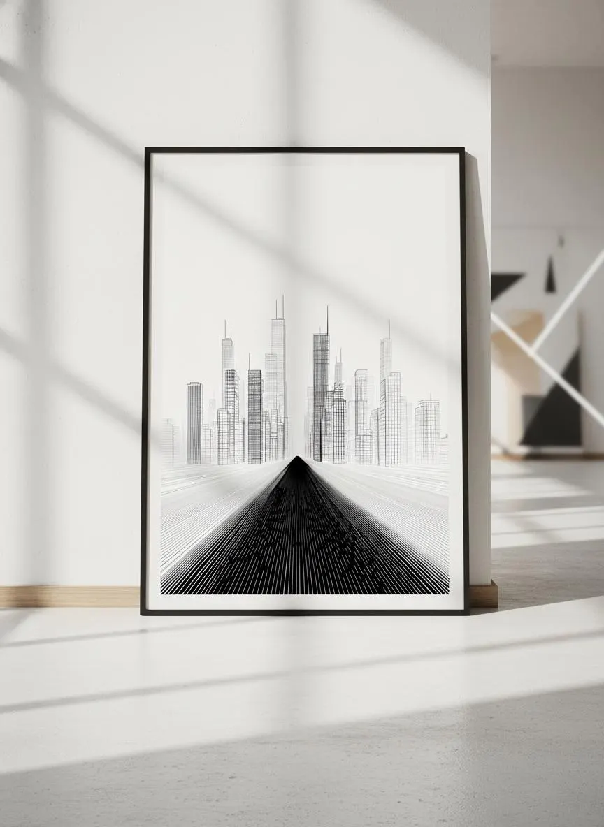 Minimalist Cityscape Line Art Print, Black and White Architecture – Calm Wall Art by Artsify thumbnail 5