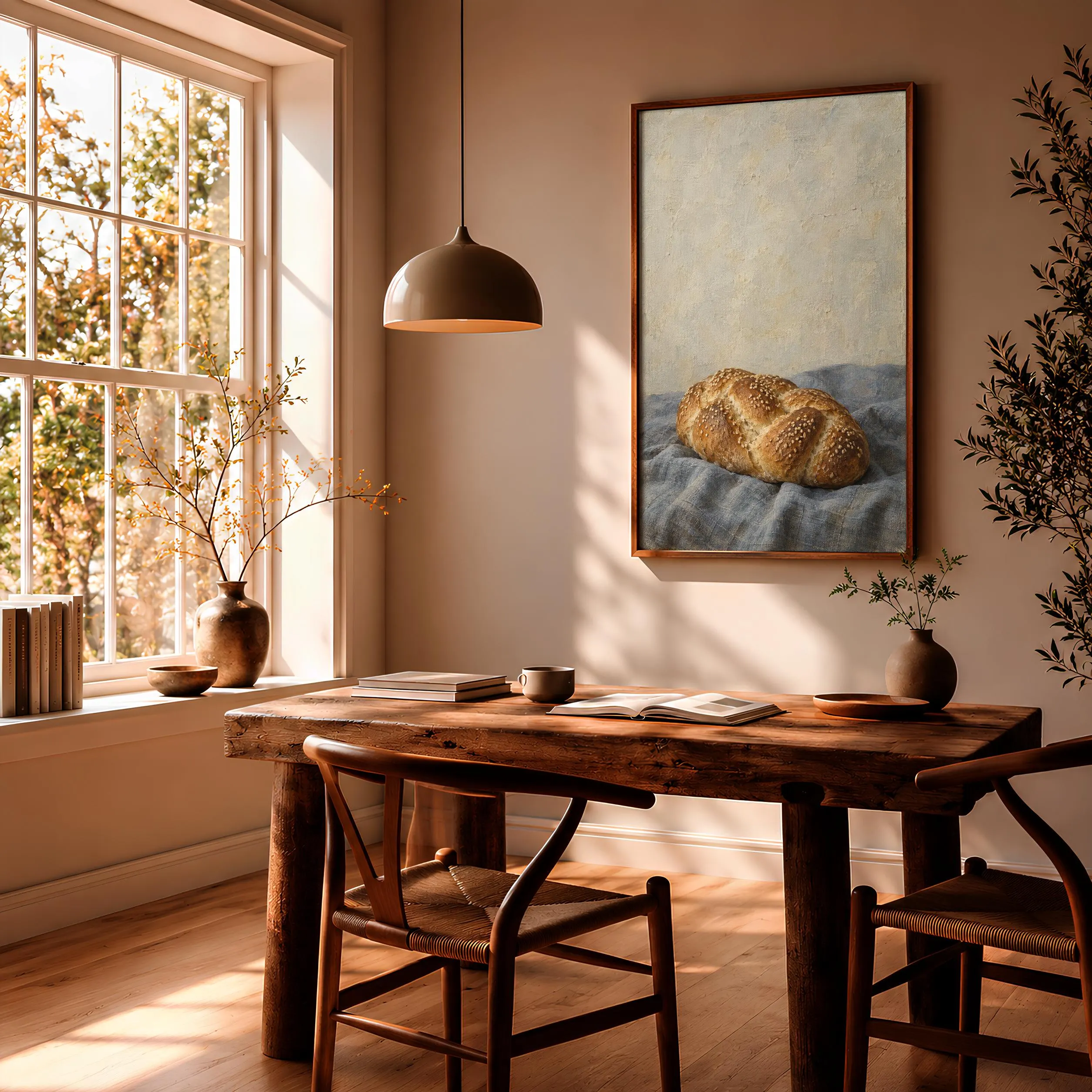 Braided Bread Wall Art, Neutral Vintage Oil Painting, Blue Grey Kitchen Decor – Calm Wall Art by Artsify thumbnail 2