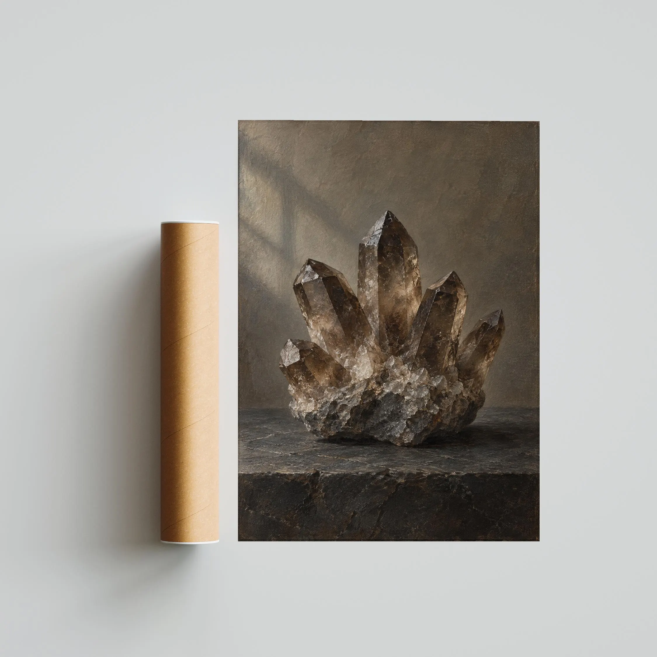 Smoky Quartz Cluster Wall Art, Neutral Geology Oil Painting, Minimalist Study Decor – Calm Wall Art by Artsify thumbnail 5