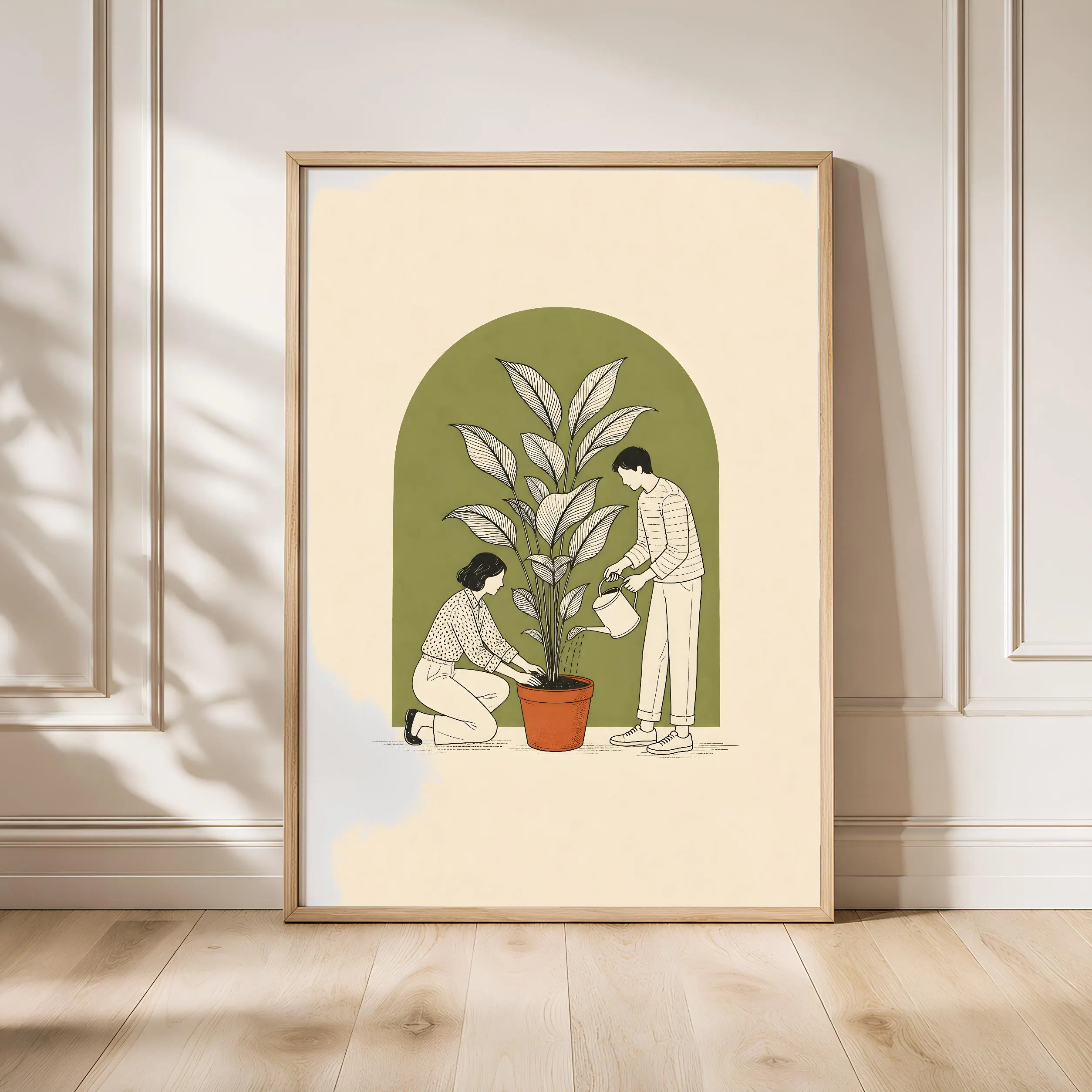 Couple Gardening Print, Houseplant Line Art Poster, Minimalist Wall Art, Plant Lover Gift, Housewarming Gift – Calm Wall Art by Artsify