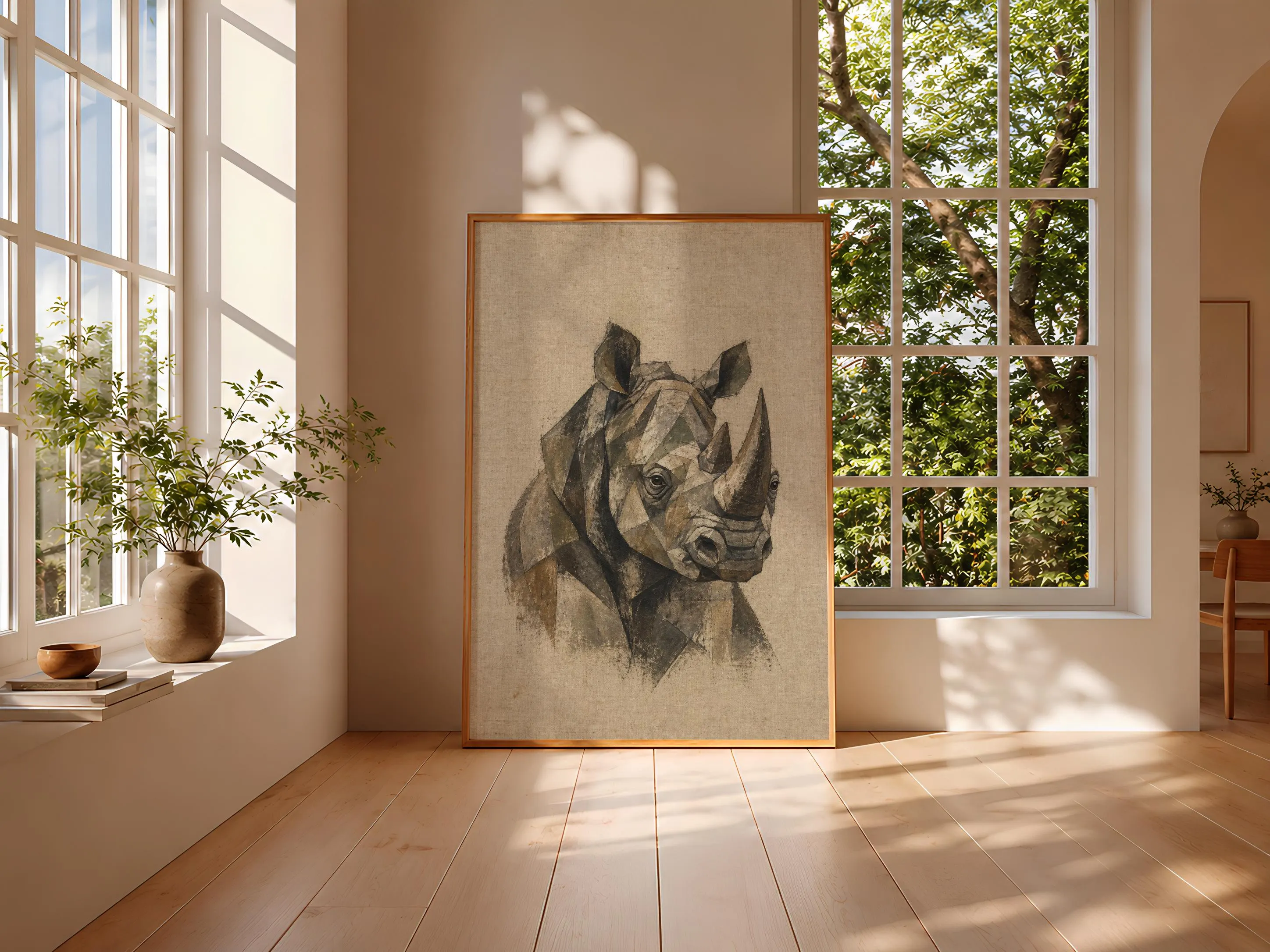 Cubist Rhino Wall Art, Abstract Geometric Wildlife Portrait, Modern Safari Decor – Calm Wall Art by Artsify thumbnail 3