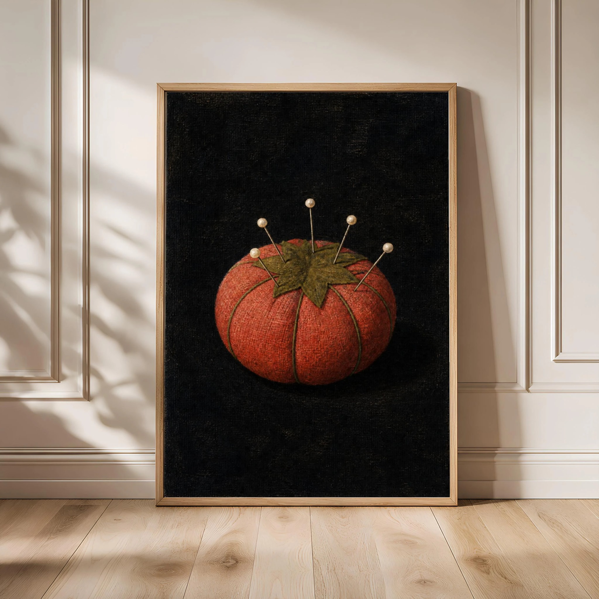 Tomato Pincushion Wall Art, Coral Sewing Room Still Life Print – Calm Wall Art by Artsify