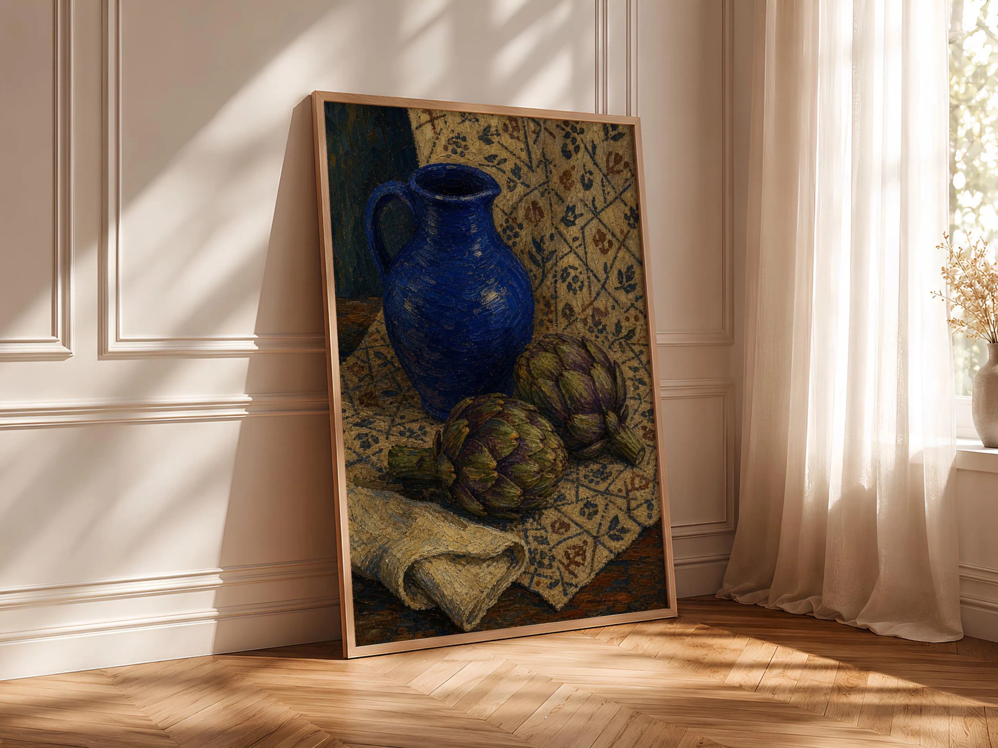 Van Gogh Style Artichoke Print, Post Impressionist Kitchen Wall Art, Blue Jug Poster, Moody Vegetable Decor, Housewarming Gift – Calm Wall Art by Artsify thumbnail 4