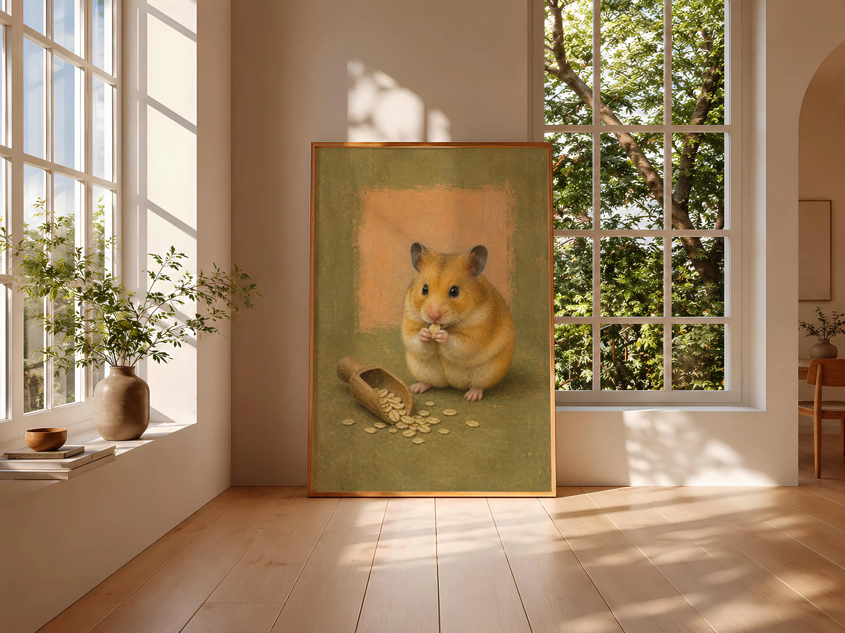 Funny Hamster Kitchen Art, Oat Scoop Pet, Minimalist Animal Print – Calm Wall Art by Artsify thumbnail 3