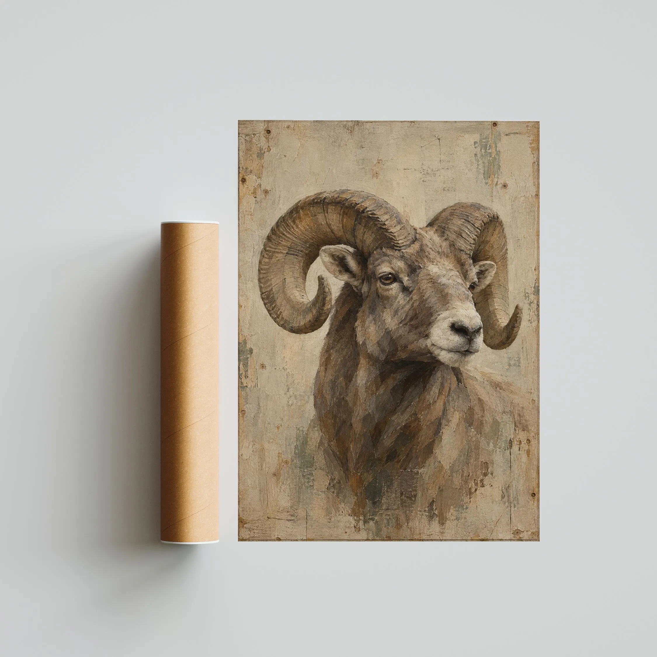 Cubist Bighorn Ram Wall Art, Abstract Geometric Wildlife Portrait, Mountain Home Decor – Calm Wall Art by Artsify thumbnail 5