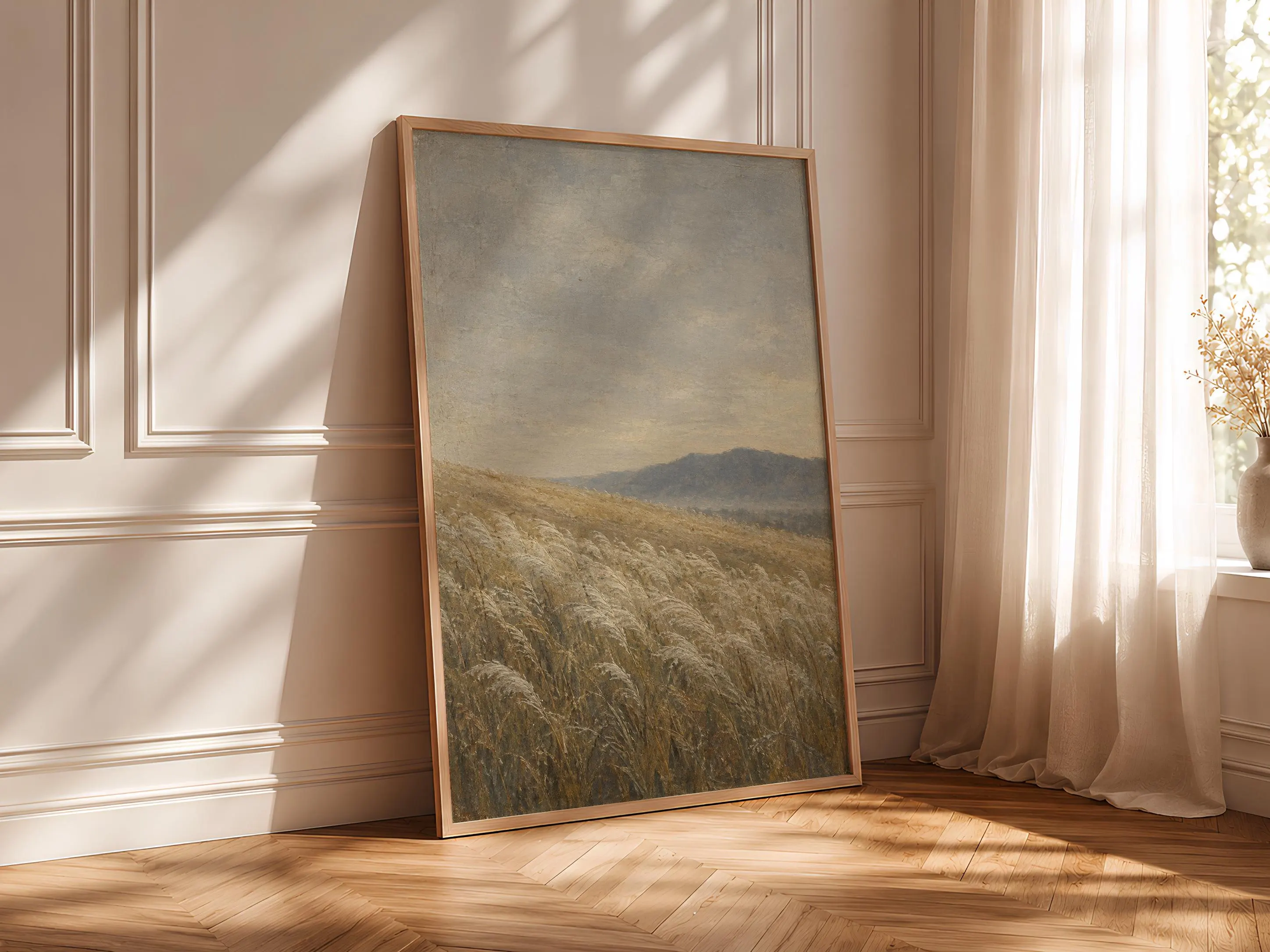 Silver Grass Field Wall Art, Minimal Autumn Landscape Painting, Neutral Japandi Decor – Calm Wall Art by Artsify thumbnail 4