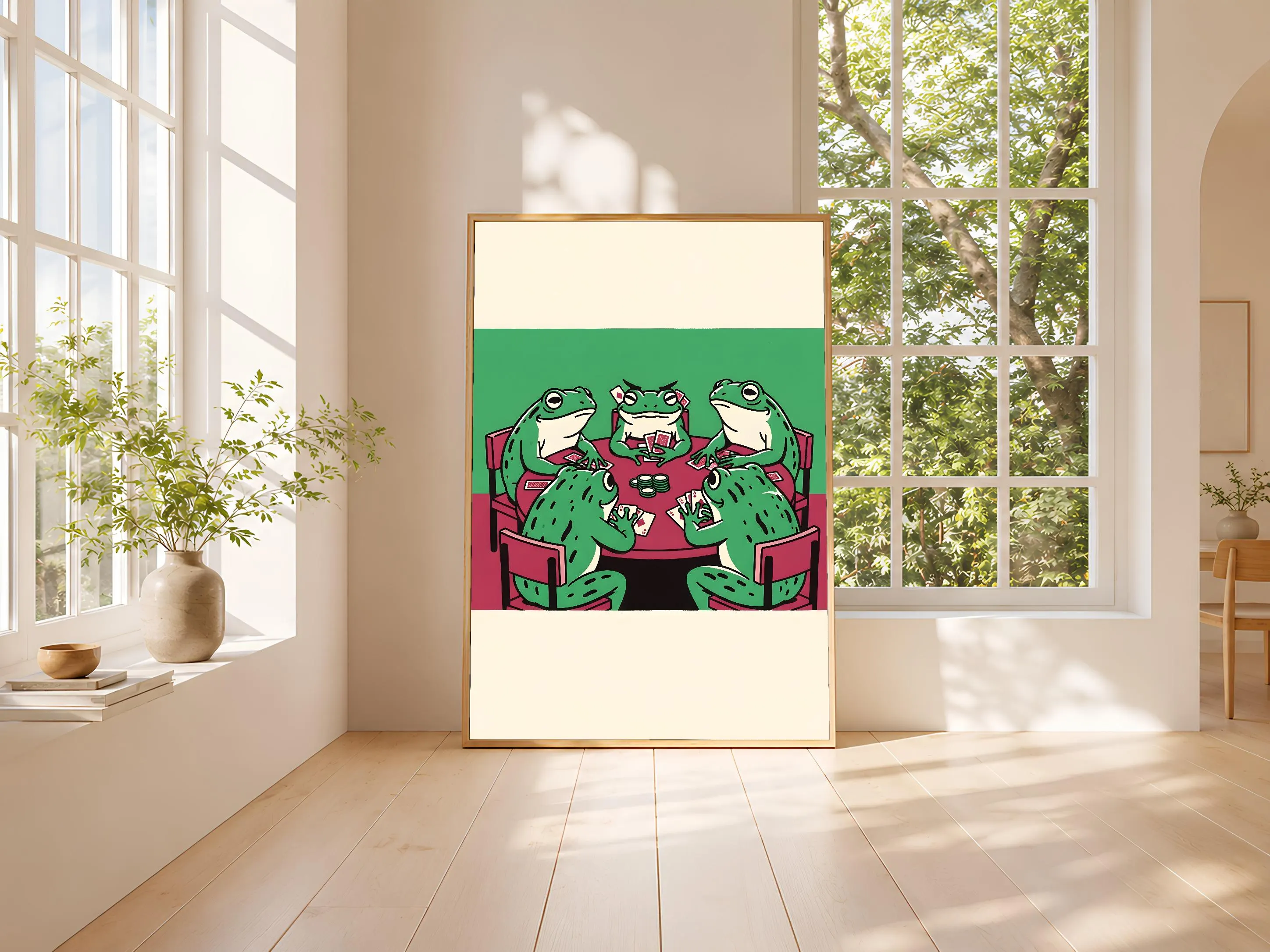 Frogs Playing Cards Art Print, Funny Animal Poster, Retro Game Room Wall Art, Quirky Home Bar Decor, Housewarming Gift – Calm Wall Art by Artsify thumbnail 3