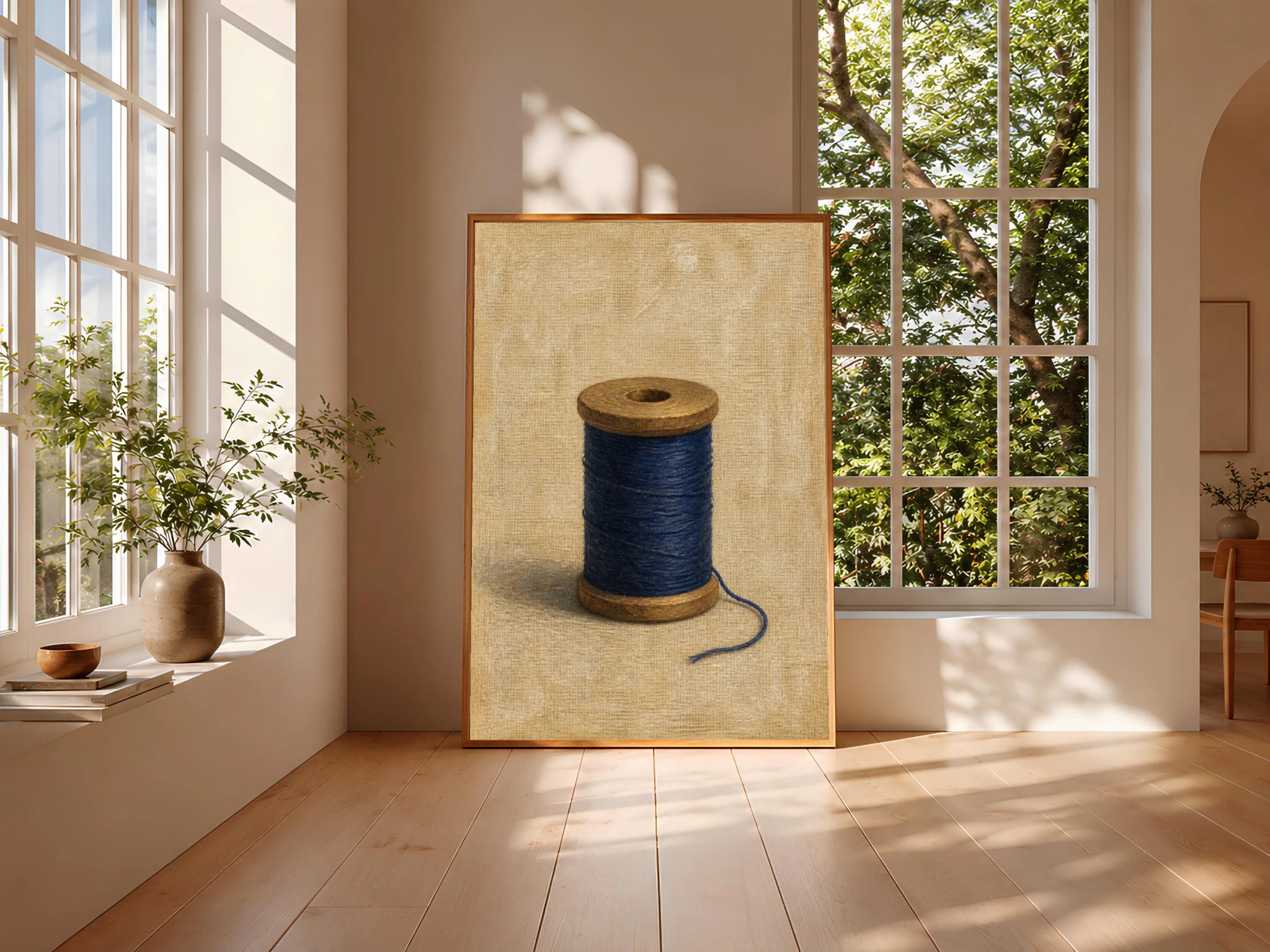 Indigo Thread Spool Wall Art, Tactile Sewing Studio Painting Print – Calm Wall Art by Artsify thumbnail 3