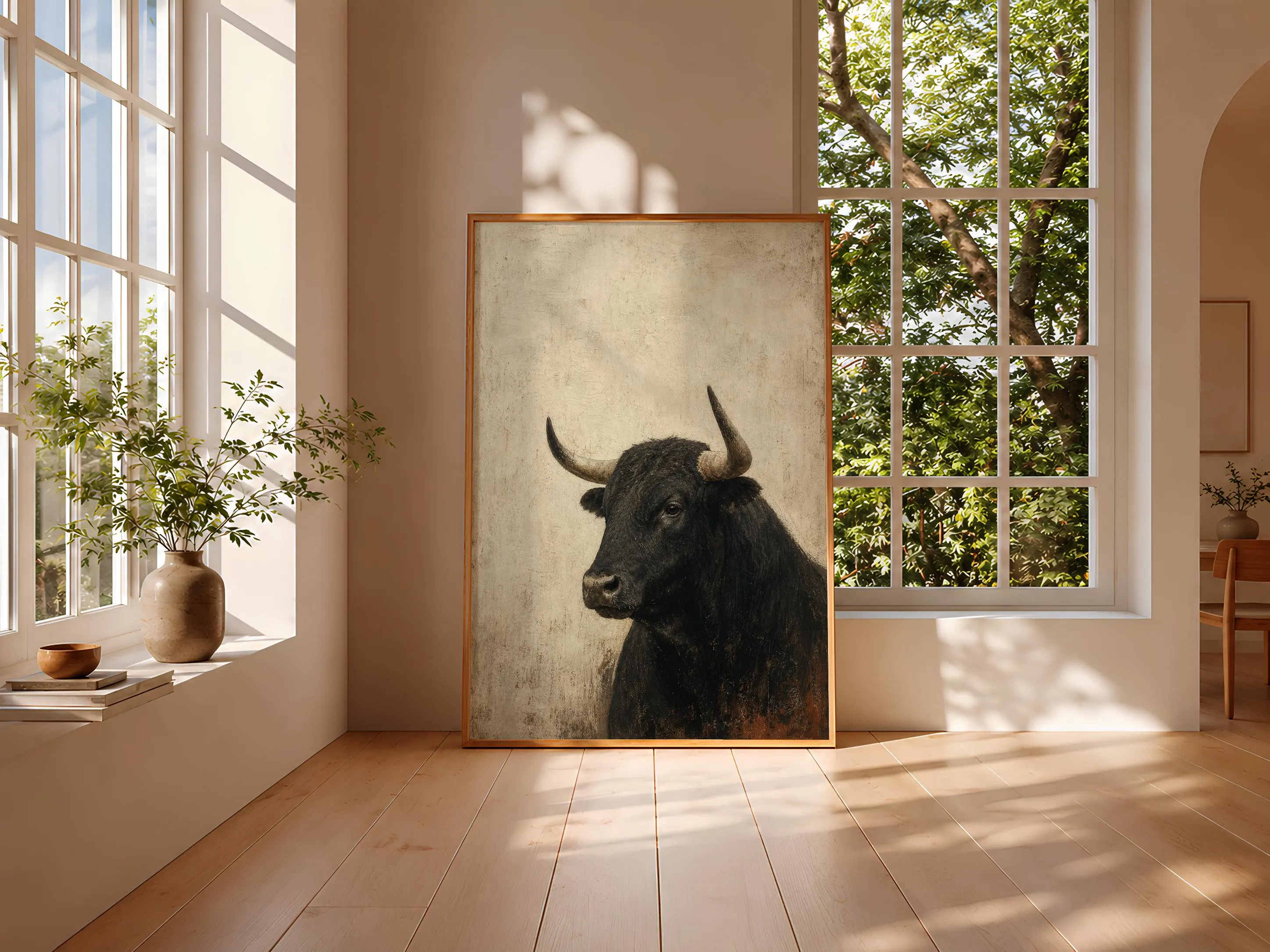 Iberian Bull Painting Print, Spanish Wildlife Wall Art, Rustic Animal Poster, Vintage Farmhouse Decor, Housewarming Gift – Calm Wall Art by Artsify thumbnail 3