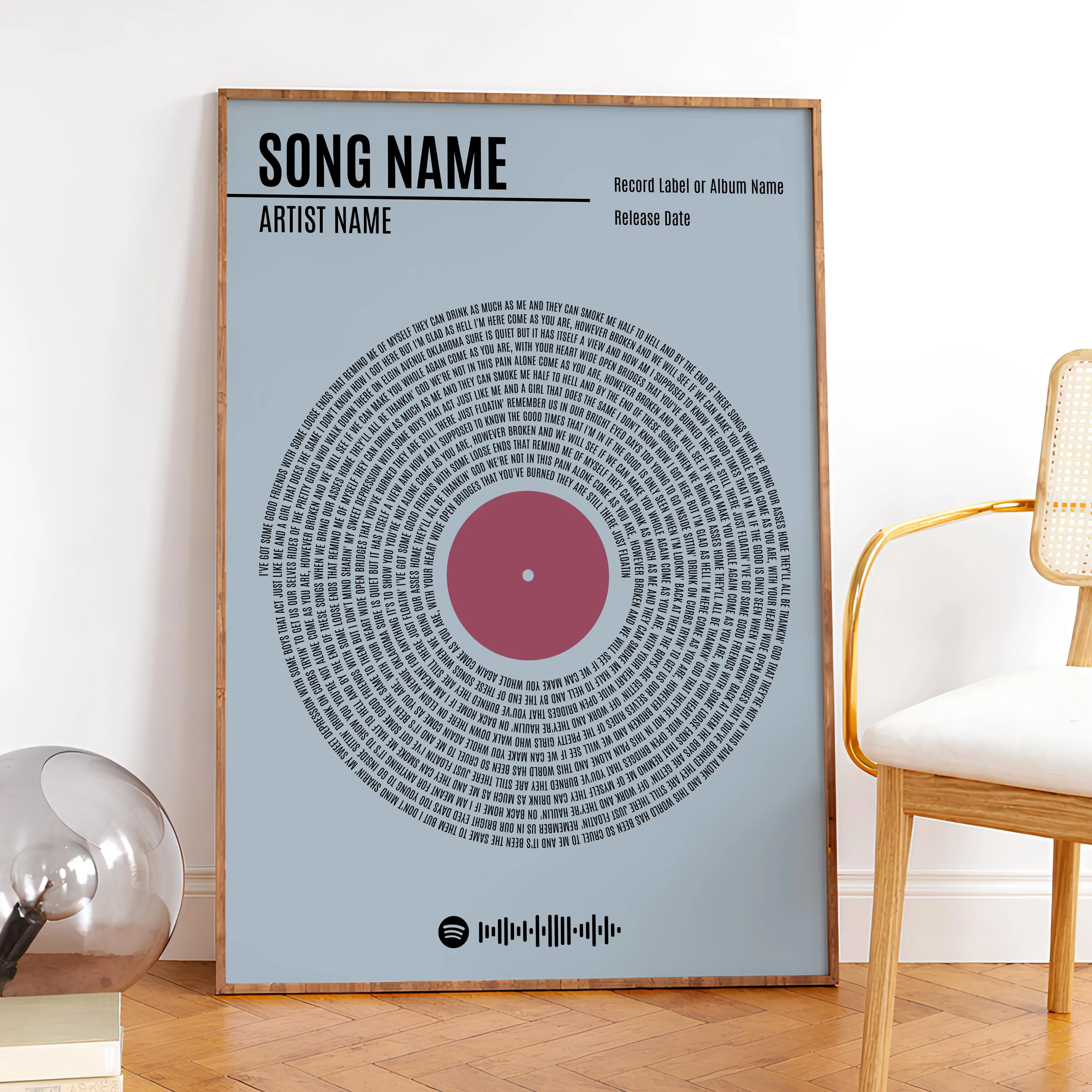 Custom Vinyl Lyrics Print, Personalised Music Poster, Customizable Music Gift, Anniversary Gift, Wedding Song Dance, Valentine's Gift – Calm Wall Art by Artsify thumbnail 3
