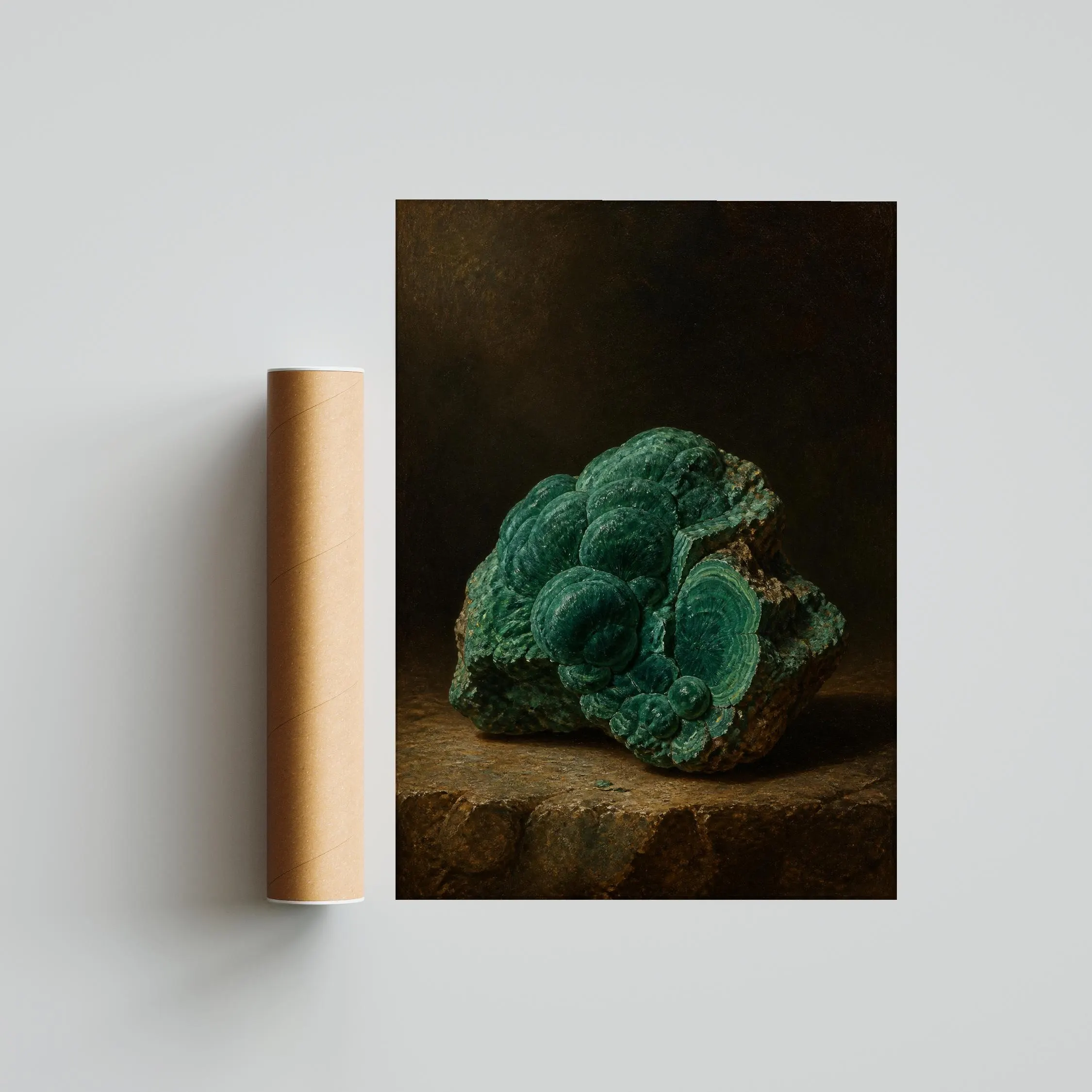 Malachite Wall Art, Botanical Mineral Study Painting, Dark Green Cabinet of Curiosities Print – Calm Wall Art by Artsify thumbnail 5