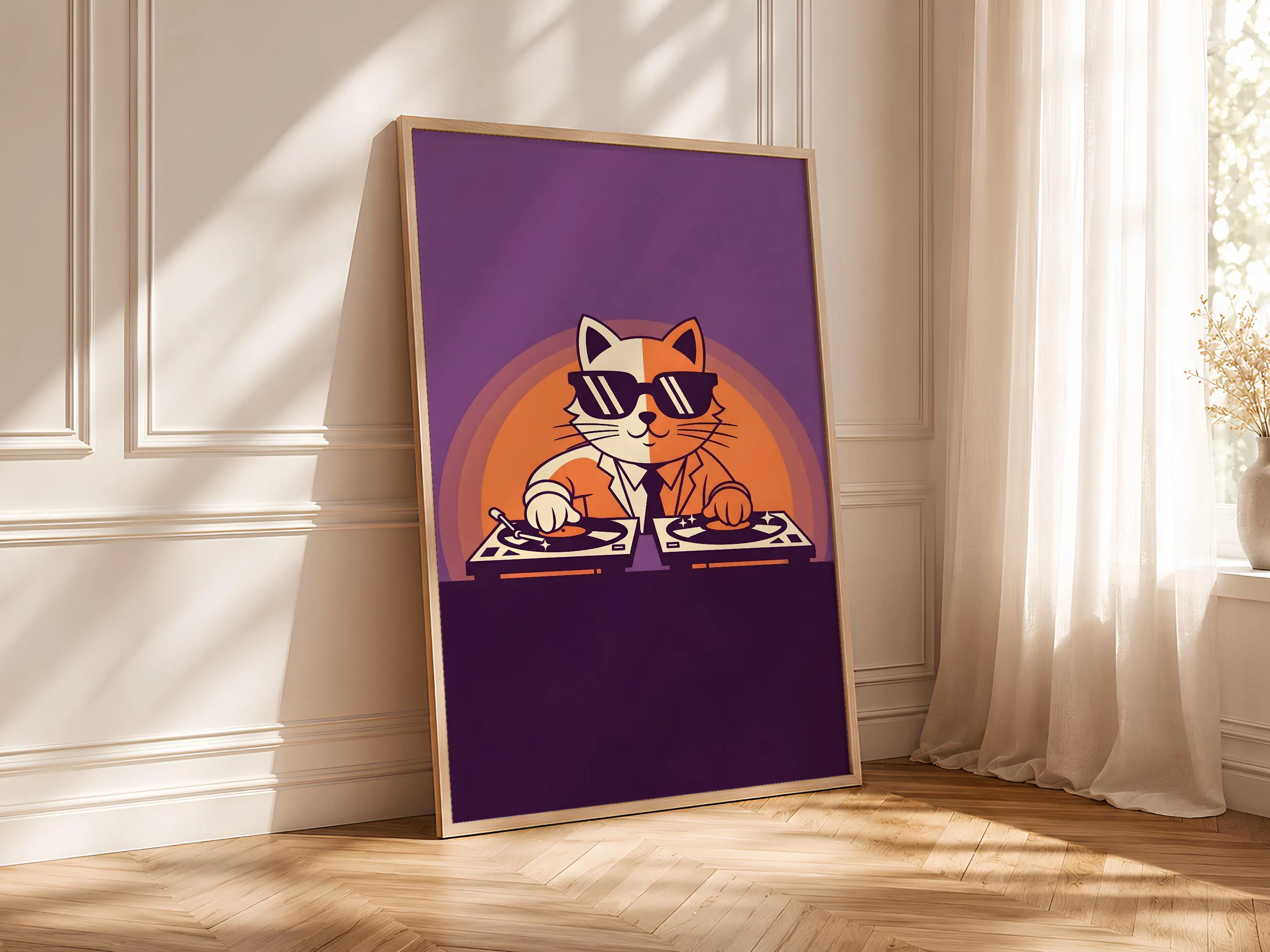 Cat DJ Art Print, Funny Music Poster, Retro Vinyl Wall Art, Quirky Living Room Decor, Music Lover Gift, Housewarming Gift – Calm Wall Art by Artsify thumbnail 4