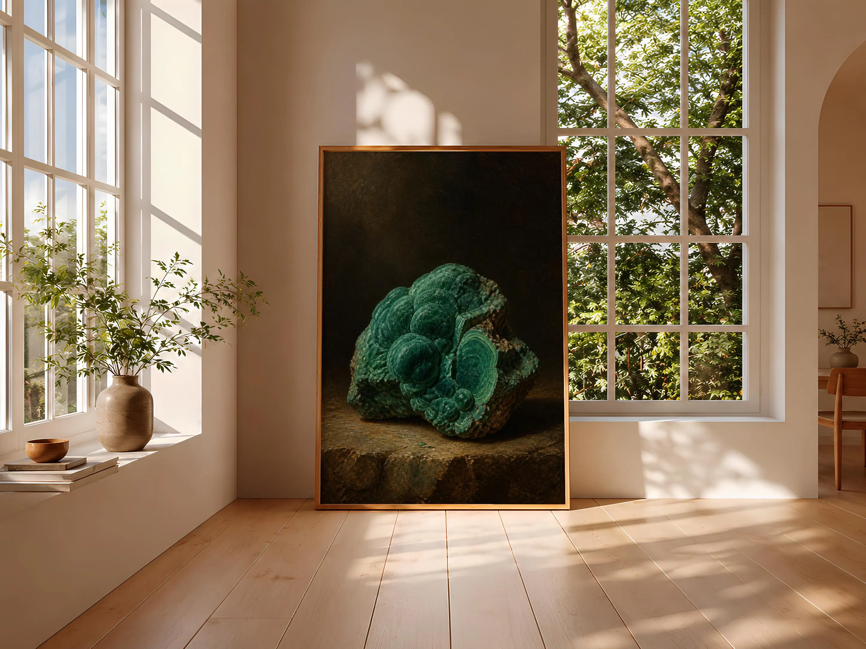 Malachite Wall Art, Botanical Mineral Study Painting, Dark Green Cabinet of Curiosities Print – Calm Wall Art by Artsify thumbnail 3