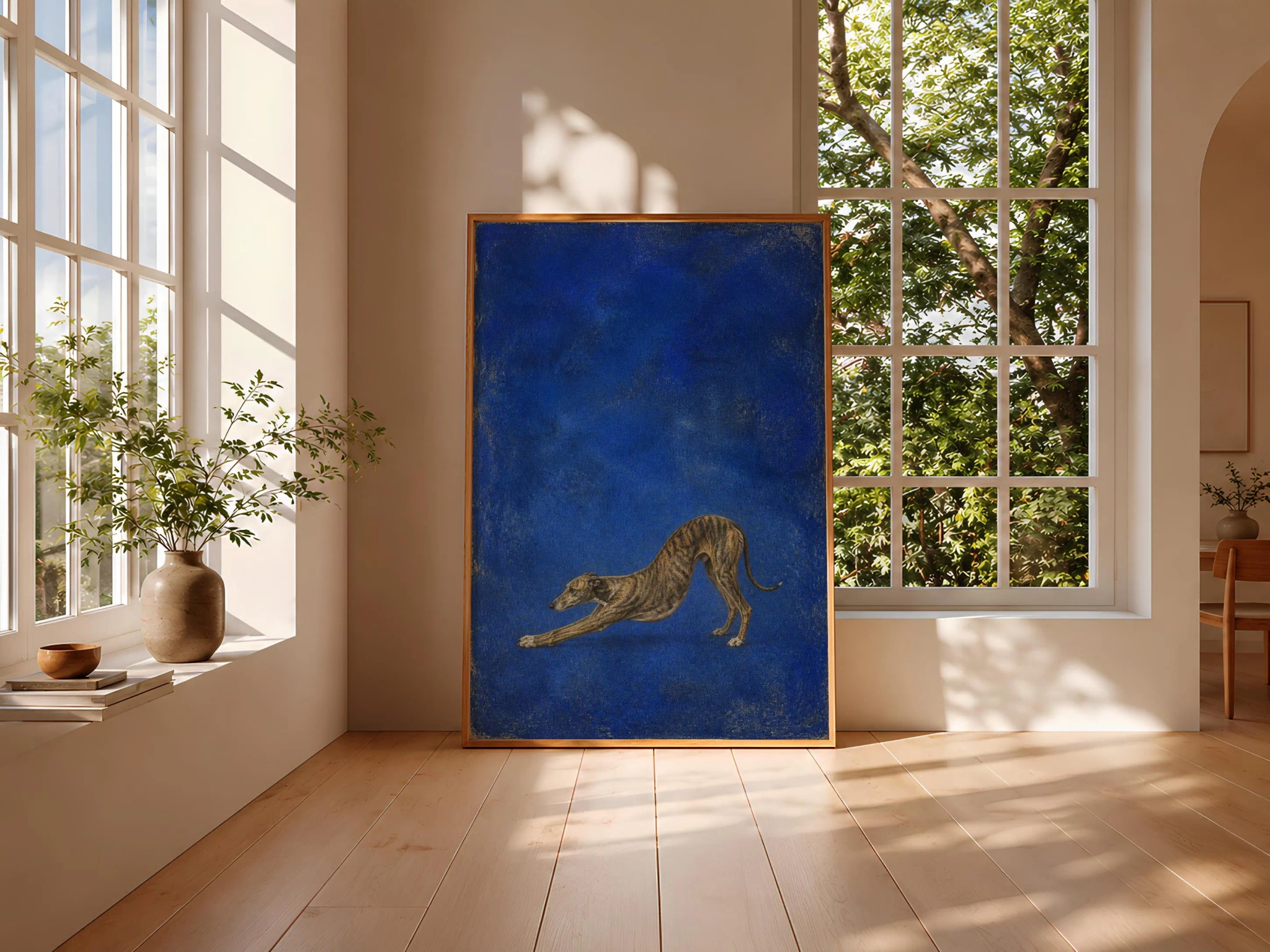 Whippet Wall Art, Mineral Blue Tempera Dog Painting, Vintage Sighthound Print, Housewarming Gift – Calm Wall Art by Artsify thumbnail 3