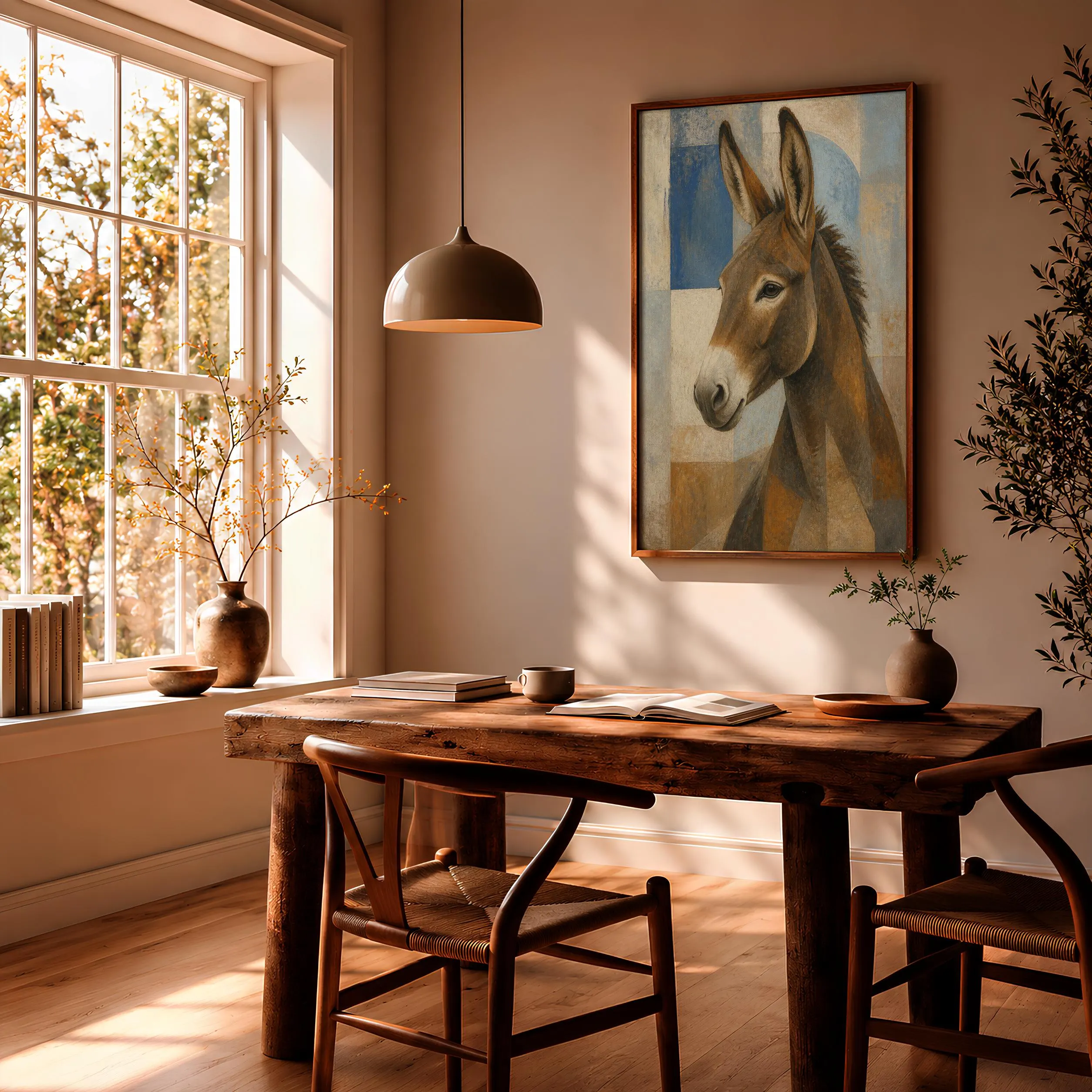 Brown Donkey Wall Art, Geometric Animal Oil Painting – Calm Wall Art by Artsify thumbnail 2
