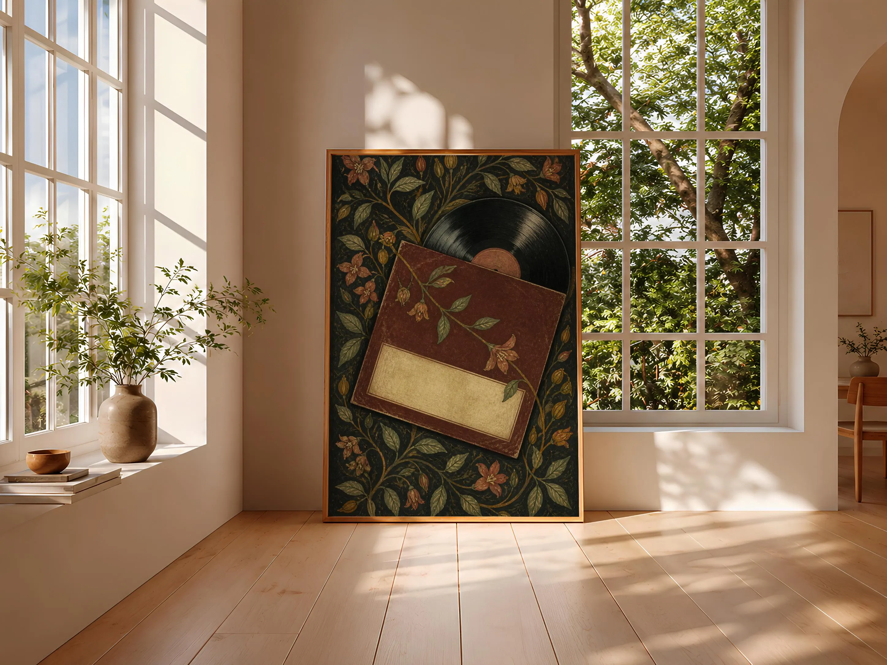 Vinyl Record Print, Arts and Crafts Music Room Poster, Botanical Wall Art, Vinyl Lover Gift – Calm Wall Art by Artsify thumbnail 3