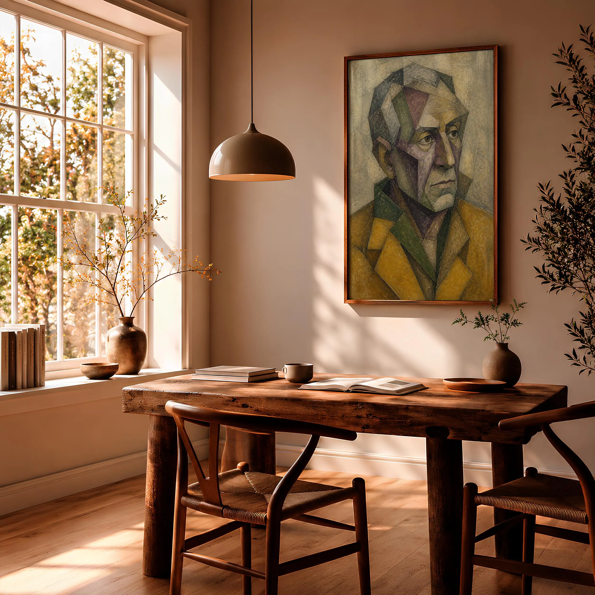 Ochre Cubist Man Portrait Print, Geometric Abstract Face Wall Art, Moody Modern Decor – Calm Wall Art by Artsify thumbnail 2