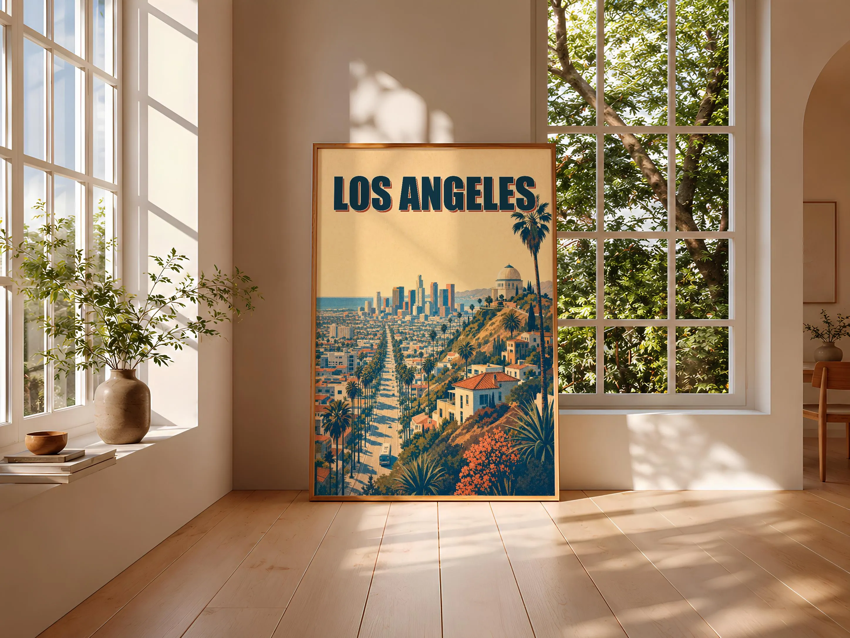Los Angeles Travel Poster Print, Vintage Skyline Wall Art, Bold Typography Poster, City Name Wall Decor, Housewarming Gift – Calm Wall Art by Artsify thumbnail 3