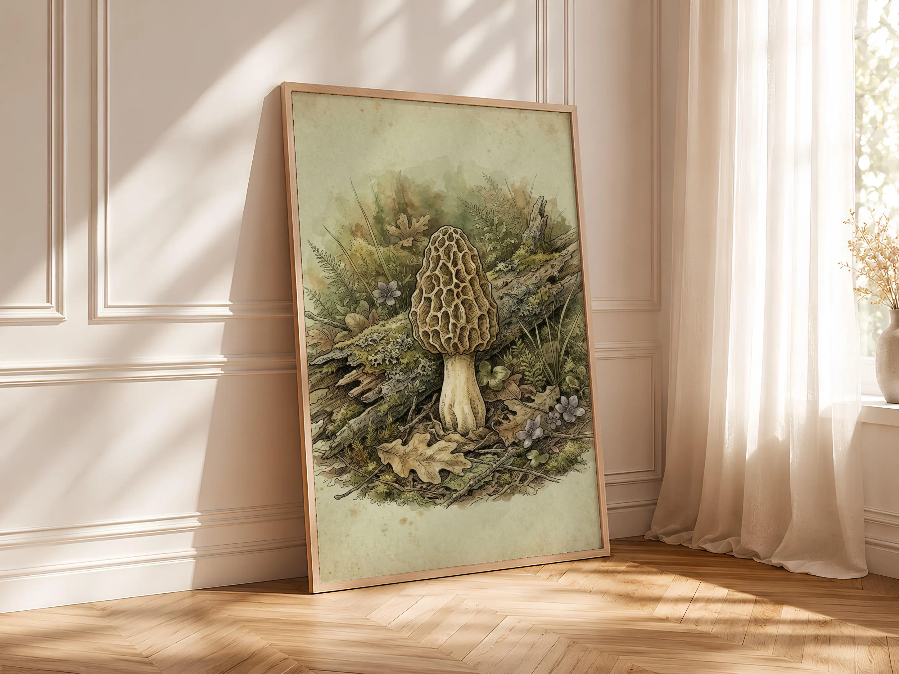 Morel Mushroom Print, Vintage Botanical Poster, Sage Wall Art, Cottagecore Decor, Housewarming Gift – Calm Wall Art by Artsify thumbnail 4