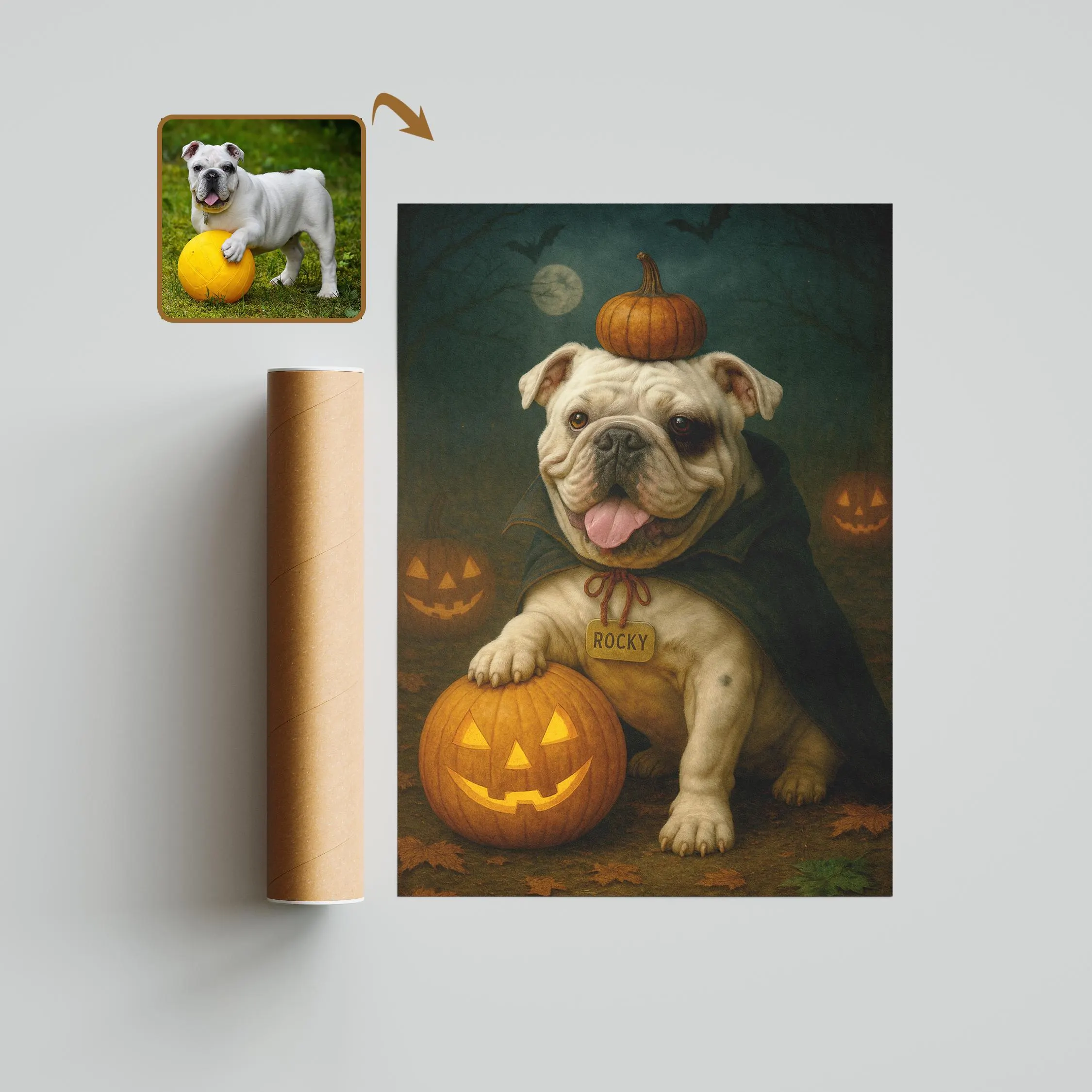 Custom Halloween Pet Portrait: Spooky Dog & Cat Art Print, New Year's Gift – Calm Wall Art by Artsify thumbnail 4