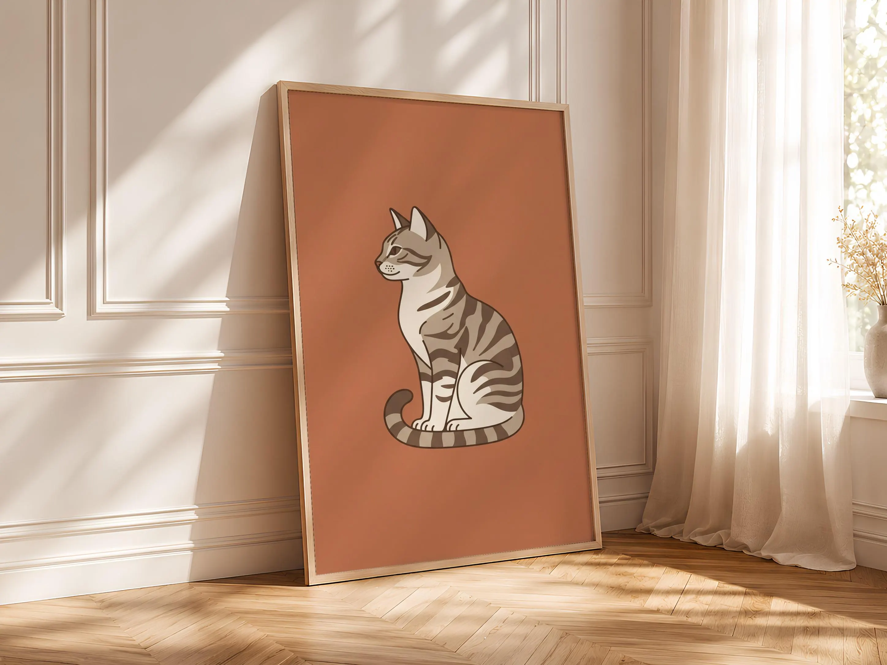 Minimalist Cat Print, Sitting Tabby Wall Art, Terracotta Poster, Cat Lover Gift, Housewarming Gift – Calm Wall Art by Artsify thumbnail 4