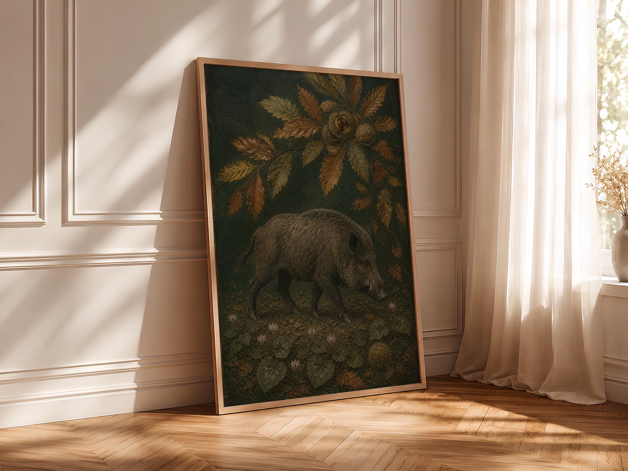 Wild Boar Wall Art, Arts and Crafts Animal Painting, Dark Chestnut Woodland Decor – Calm Wall Art by Artsify thumbnail 4