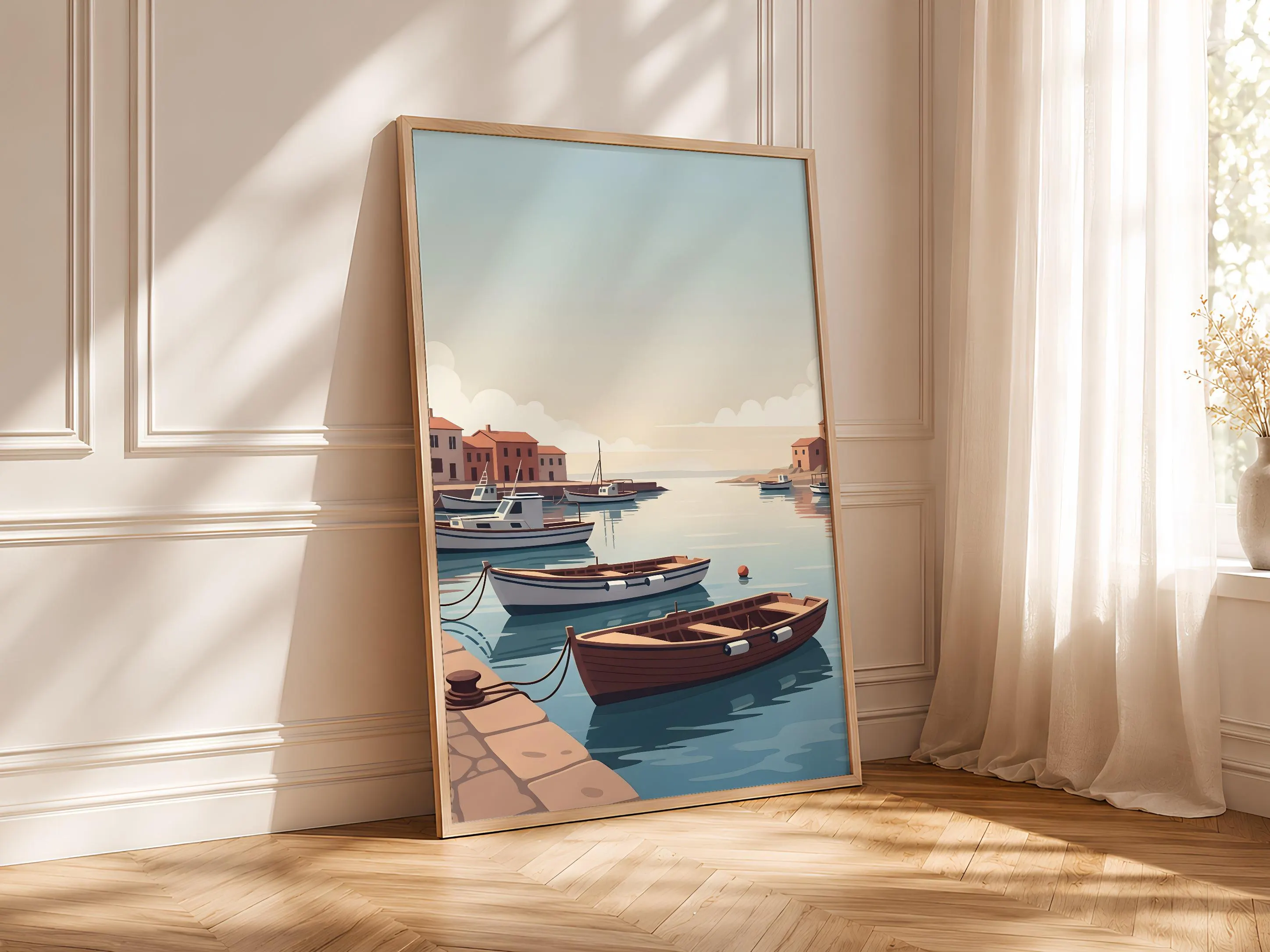 Harbor Boats Print, Fishing Village Poster, Coastal Wall Art, Living Room Decor, Housewarming Gift – Calm Wall Art by Artsify thumbnail 4