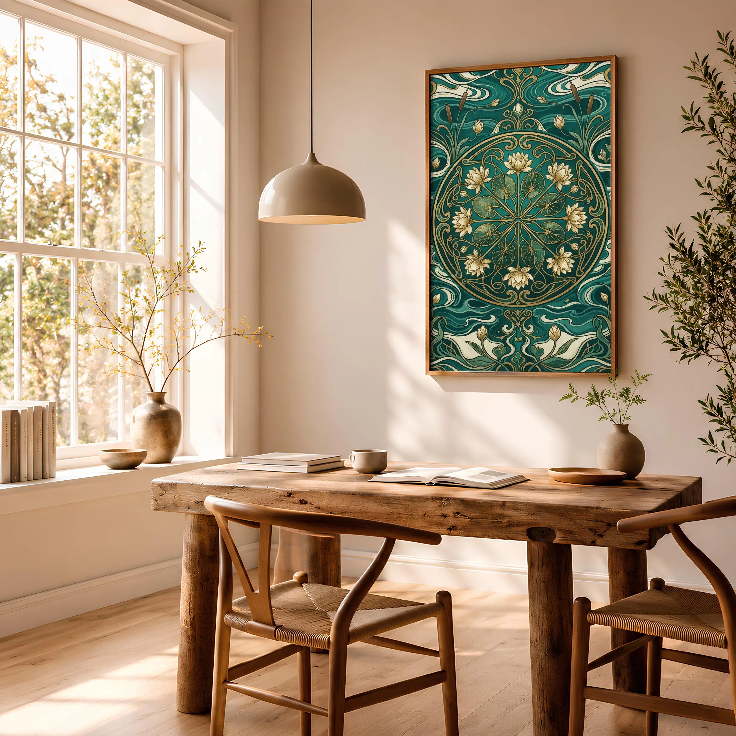 Art Nouveau Water Lily Print, Golden Retro Floral Poster, Gold Medallion Wall Art, Bathroom Decor, Housewarming Gift – Calm Wall Art by Artsify thumbnail 2
