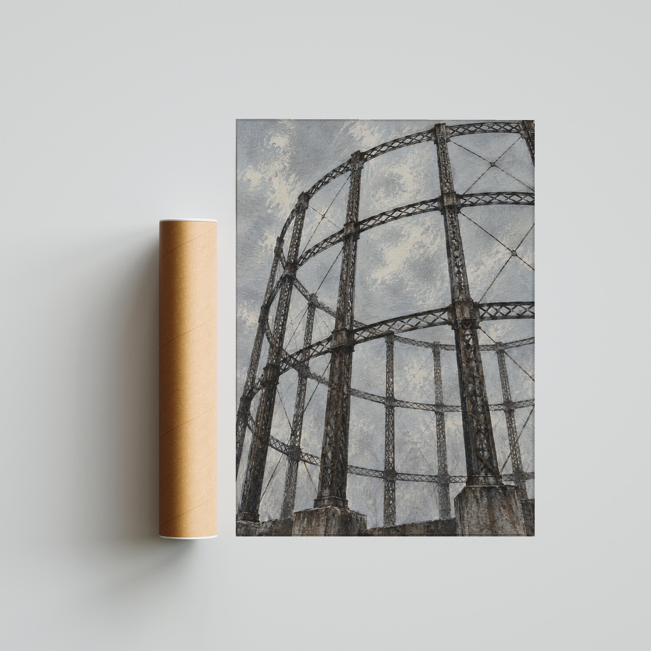 Gas Holder Wall Art, Vintage Industrial Architecture Painting – Calm Wall Art by Artsify thumbnail 5