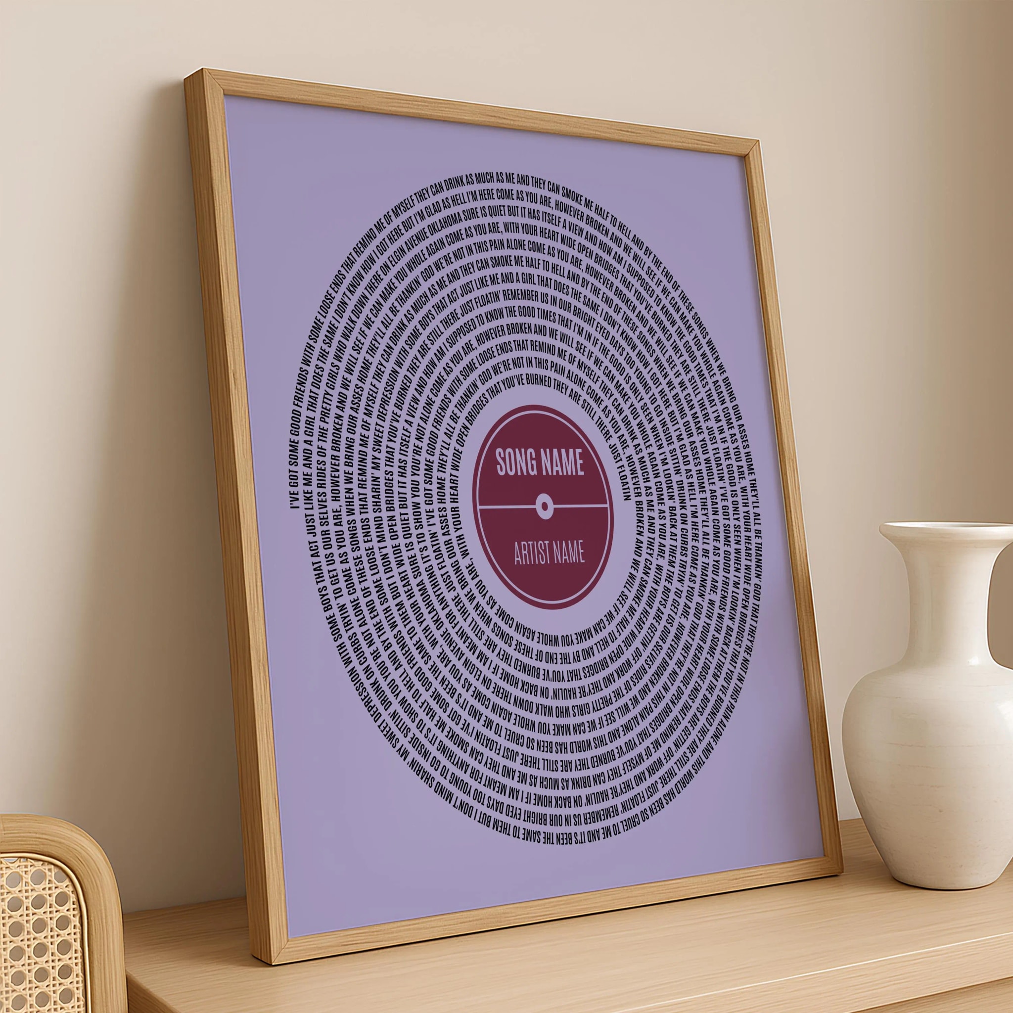 Custom Vinyl Lyrics Print, Personalised Music Poster, Customizable Music Gift, Anniversary Gift, Wedding Song Dance, Valentine's Gift – Calm Wall Art by Artsify thumbnail 2