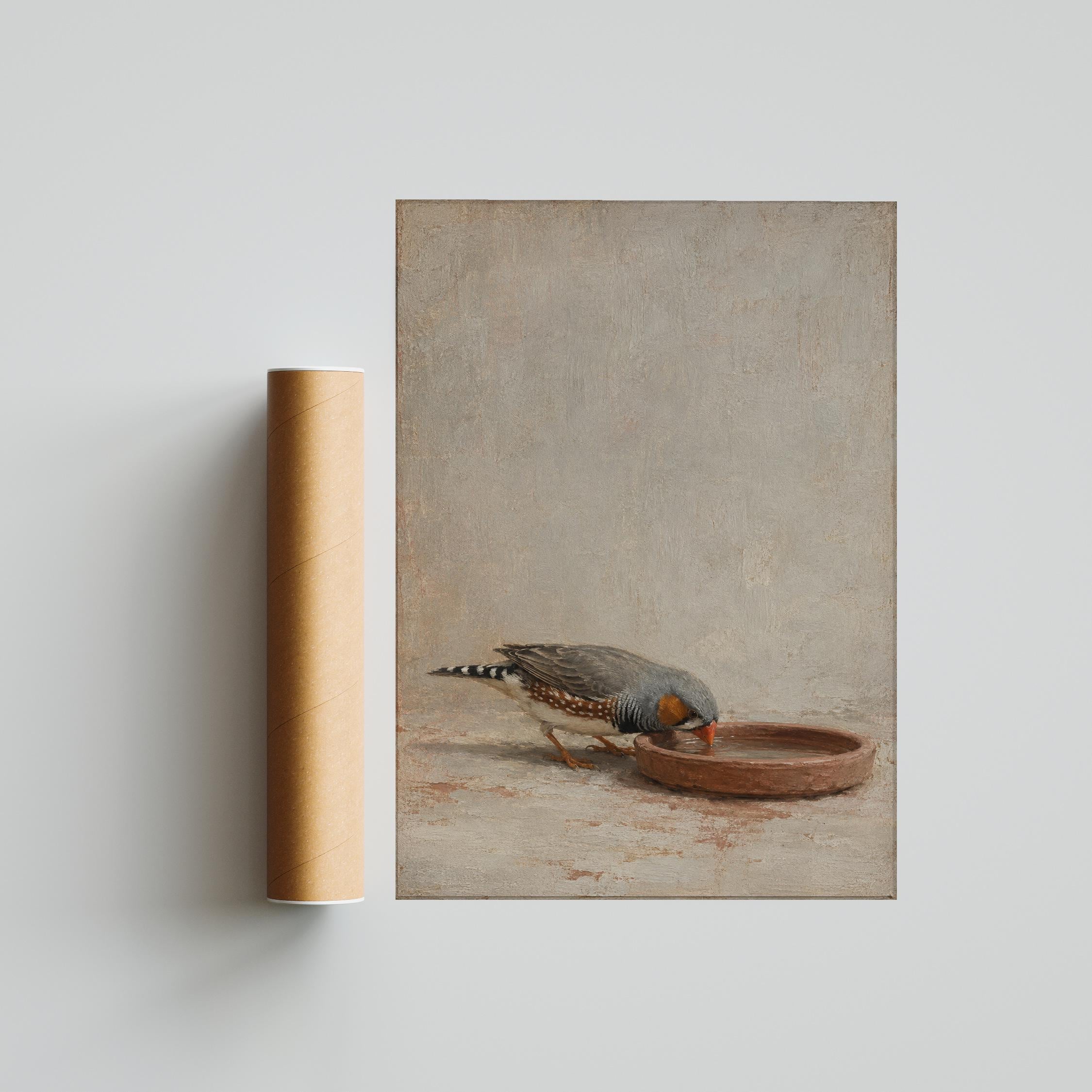 Zebra Finch Wall Art, Quiet Bird Oil Painting Print – Calm Wall Art by Artsify thumbnail 5