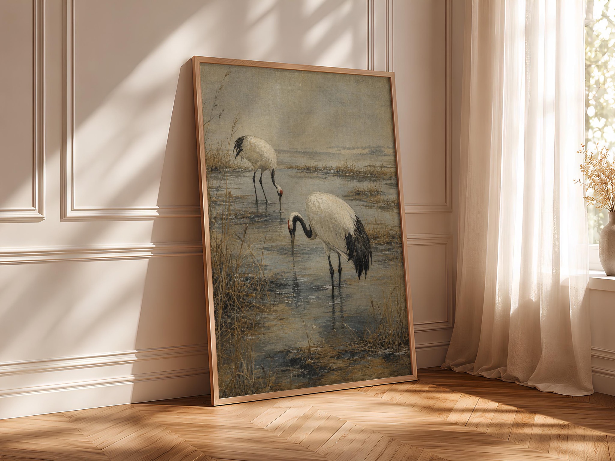 Winter Crane Painting Print, Japanese Bird Wall Art, Reed Marsh Poster, Snowy Wildlife Decor, Housewarming Gift – Calm Wall Art by Artsify thumbnail 4