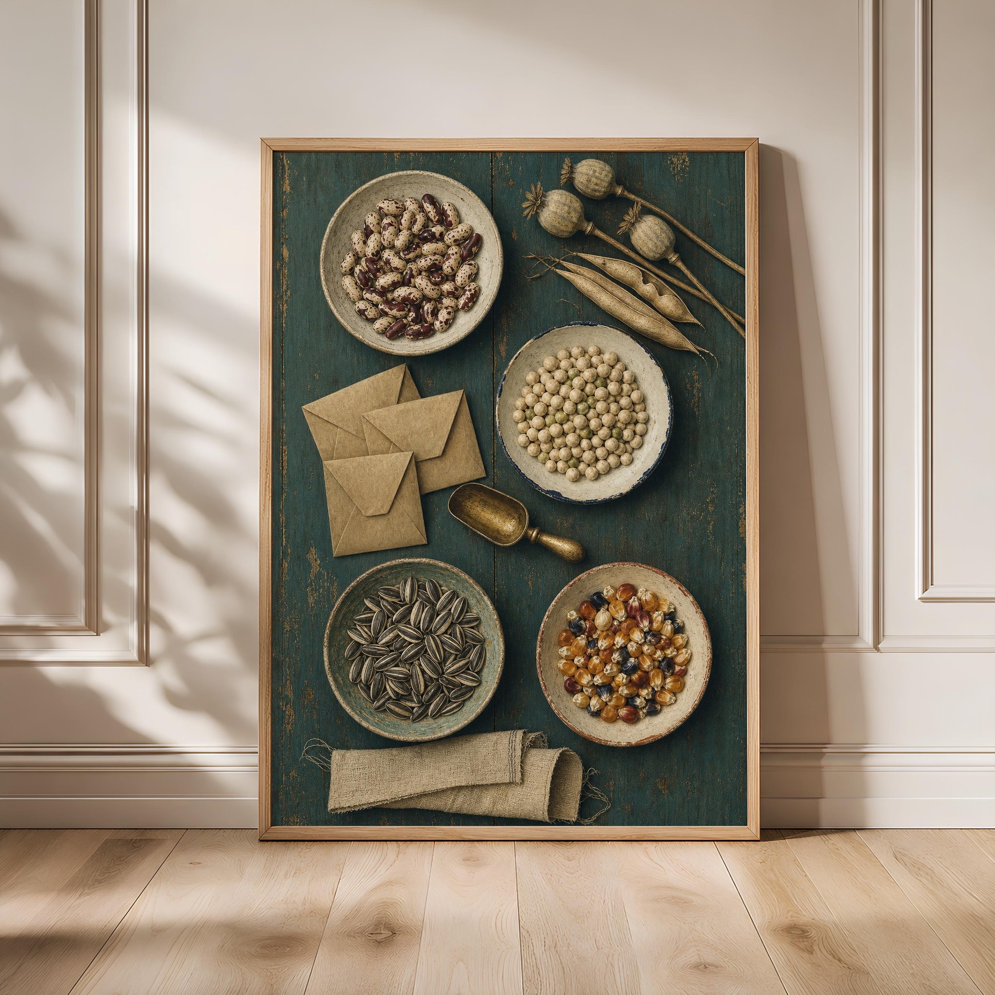 Vintage Seed Sorting Print, Gardener Wall Art, Botanical Kitchen Poster, Rustic Garden Decor, Housewarming Gift – Calm Wall Art by Artsify