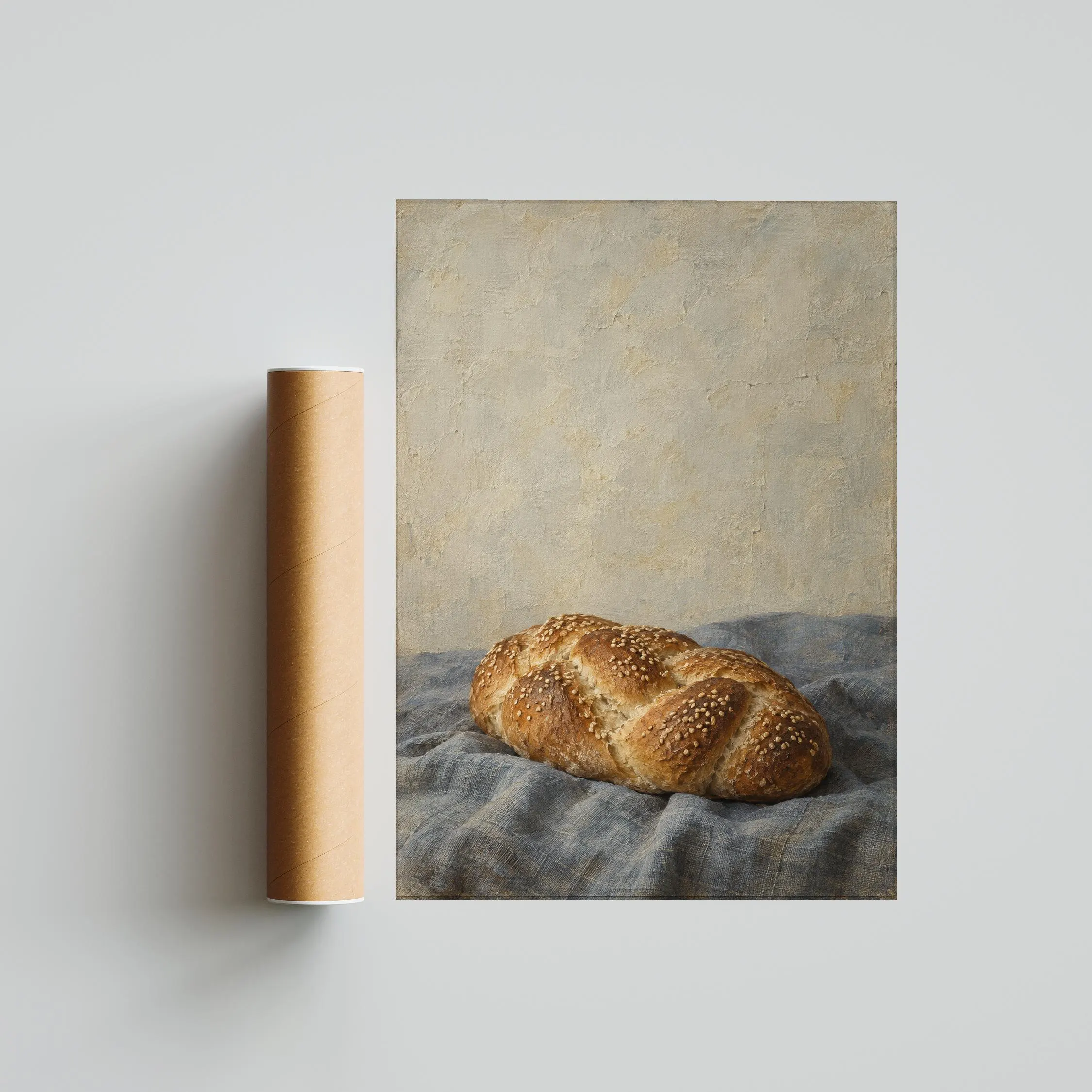 Braided Bread Wall Art, Neutral Vintage Oil Painting, Blue Grey Kitchen Decor – Calm Wall Art by Artsify thumbnail 5