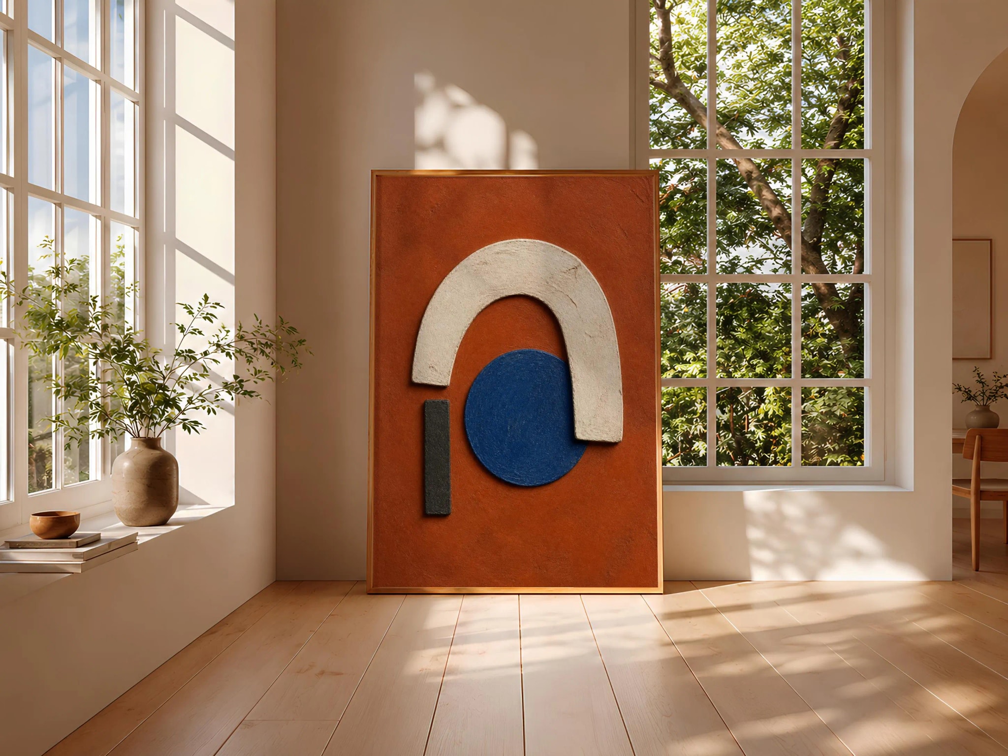 Terracotta Geometric Wall Art, Textured Minimalist Abstract Print, Cobalt Blue Relief Poster, Housewarming Gift – Calm Wall Art by Artsify thumbnail 3