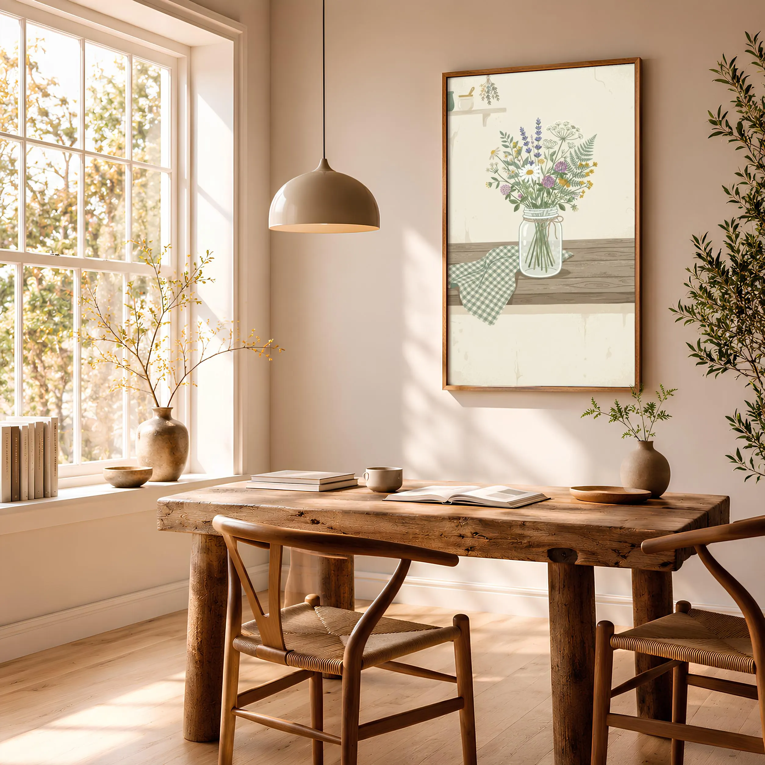 Mason Jar Wildflower Print, Farmhouse Still Life Wall Art, Sage Blue Poster, Dining Room Decor, Housewarming Gift – Calm Wall Art by Artsify thumbnail 2